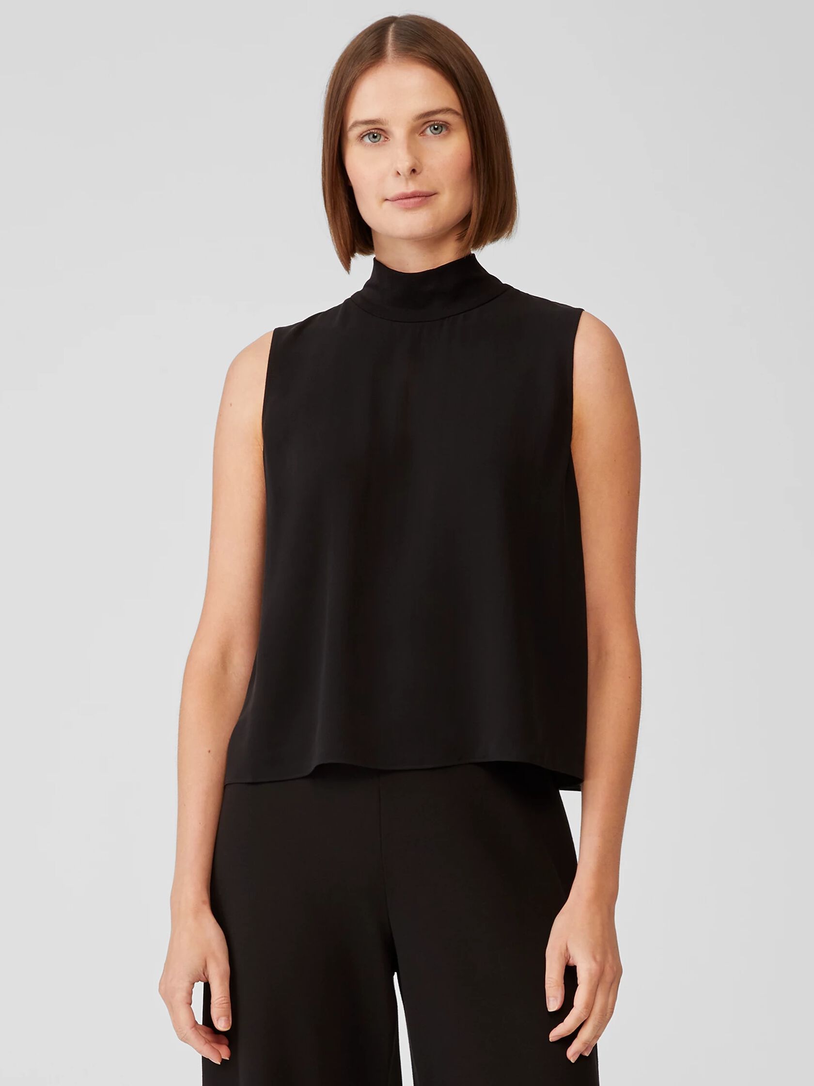 Silk Georgette Crepe Mock Neck Tank