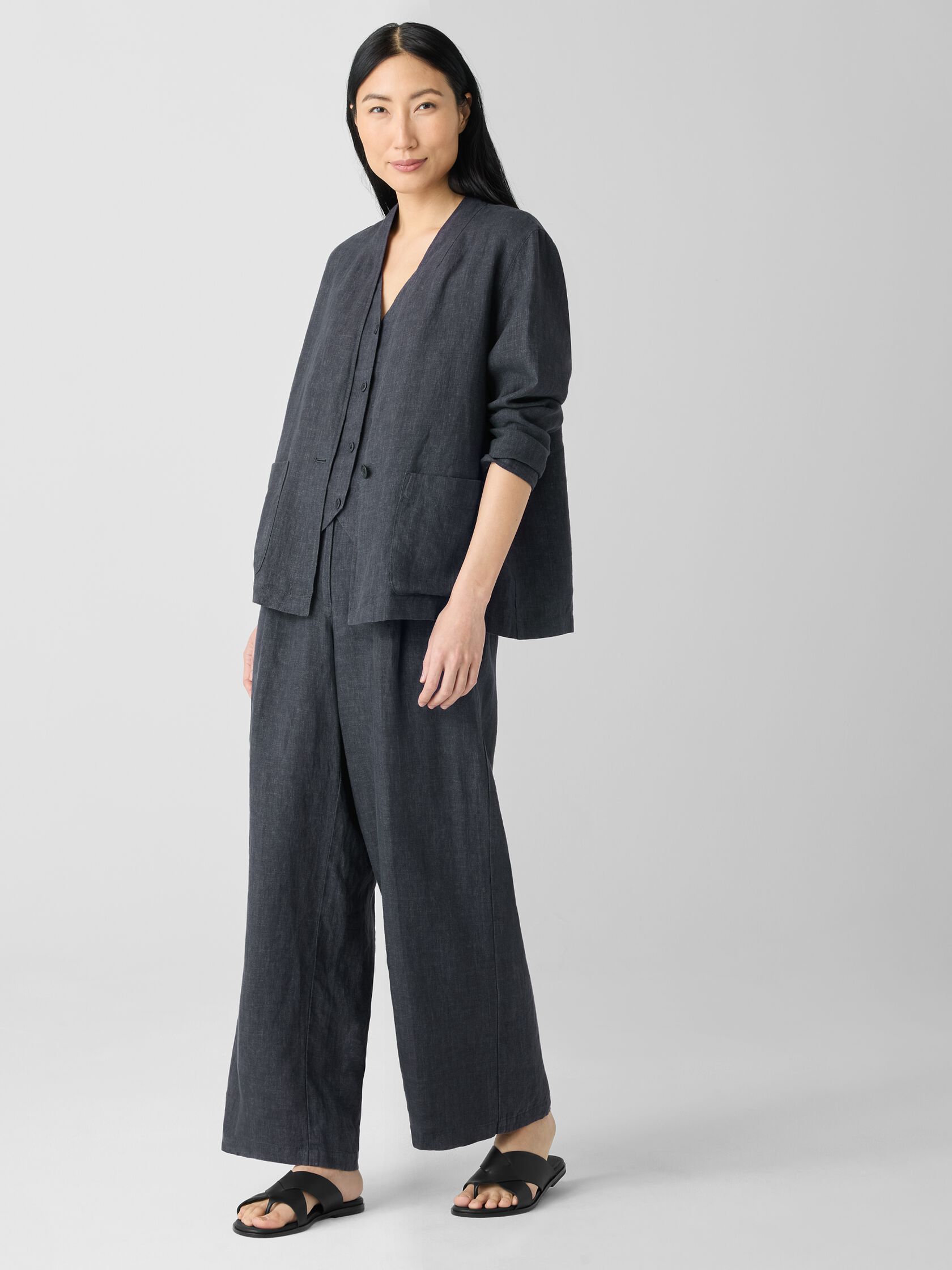 Washed Organic Linen Délavé High Collar Jacket