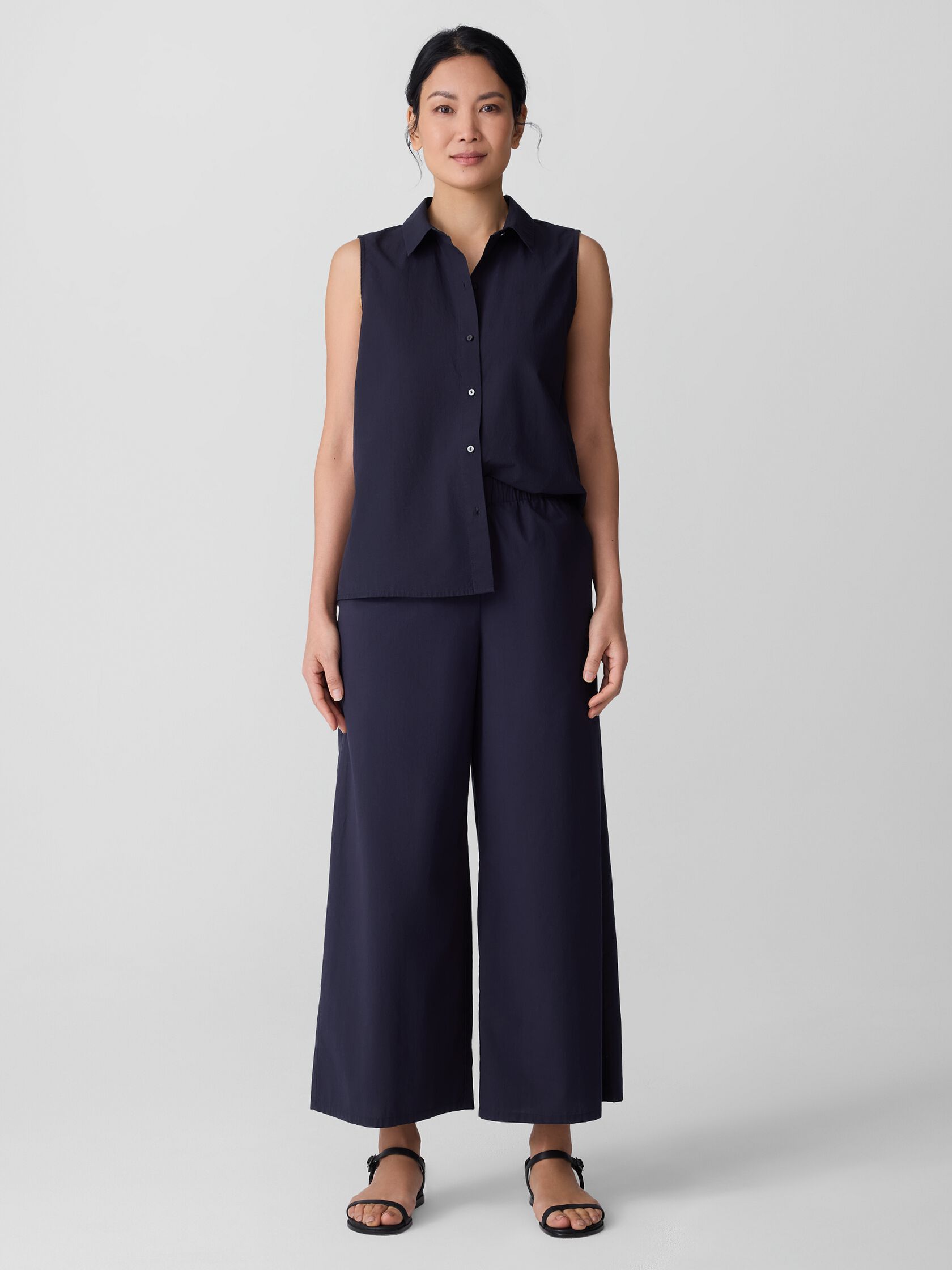 Washed Organic Cotton Poplin Wide-Leg Pant