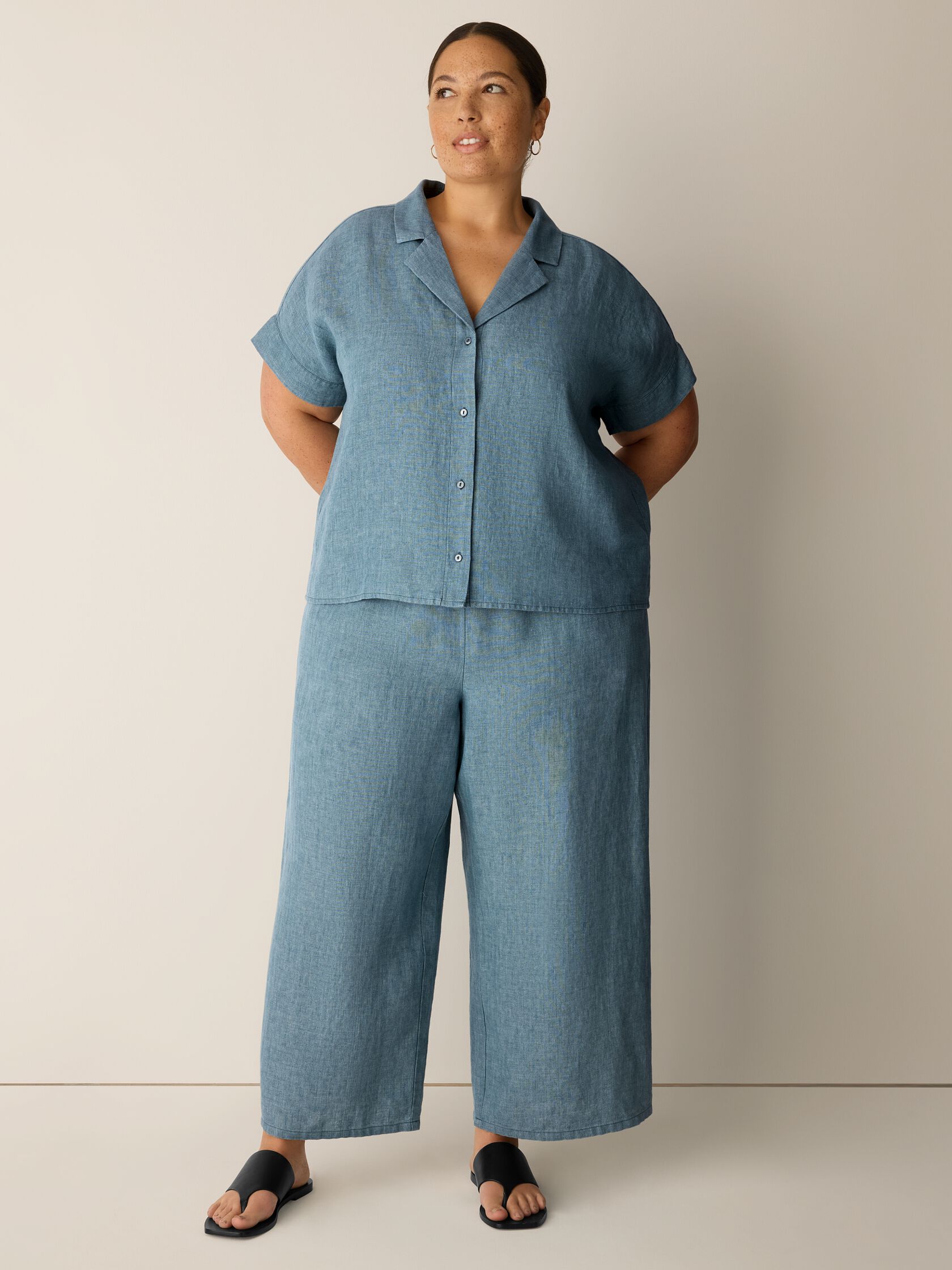 Washed Organic Linen D&eacute;lav&eacute; Wide-Leg Pant