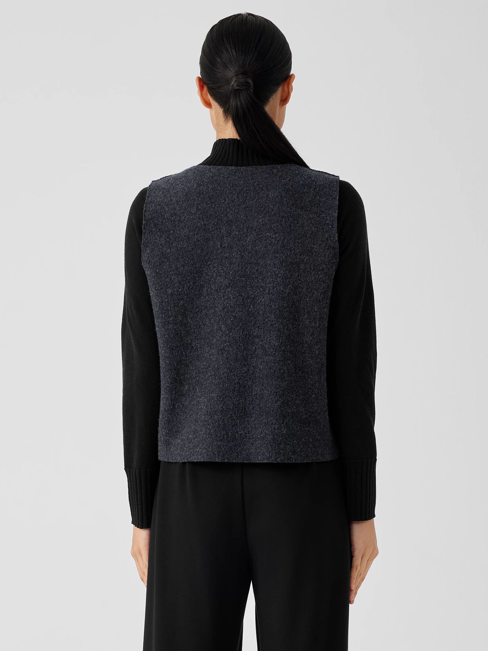Lightweight Boiled Wool Round Neck Vest in Regenerative Wool