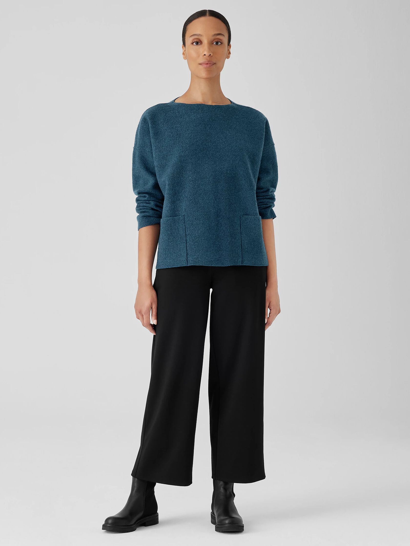 Lightweight Boiled Wool Bateau Neck Top in Regenerative Wool