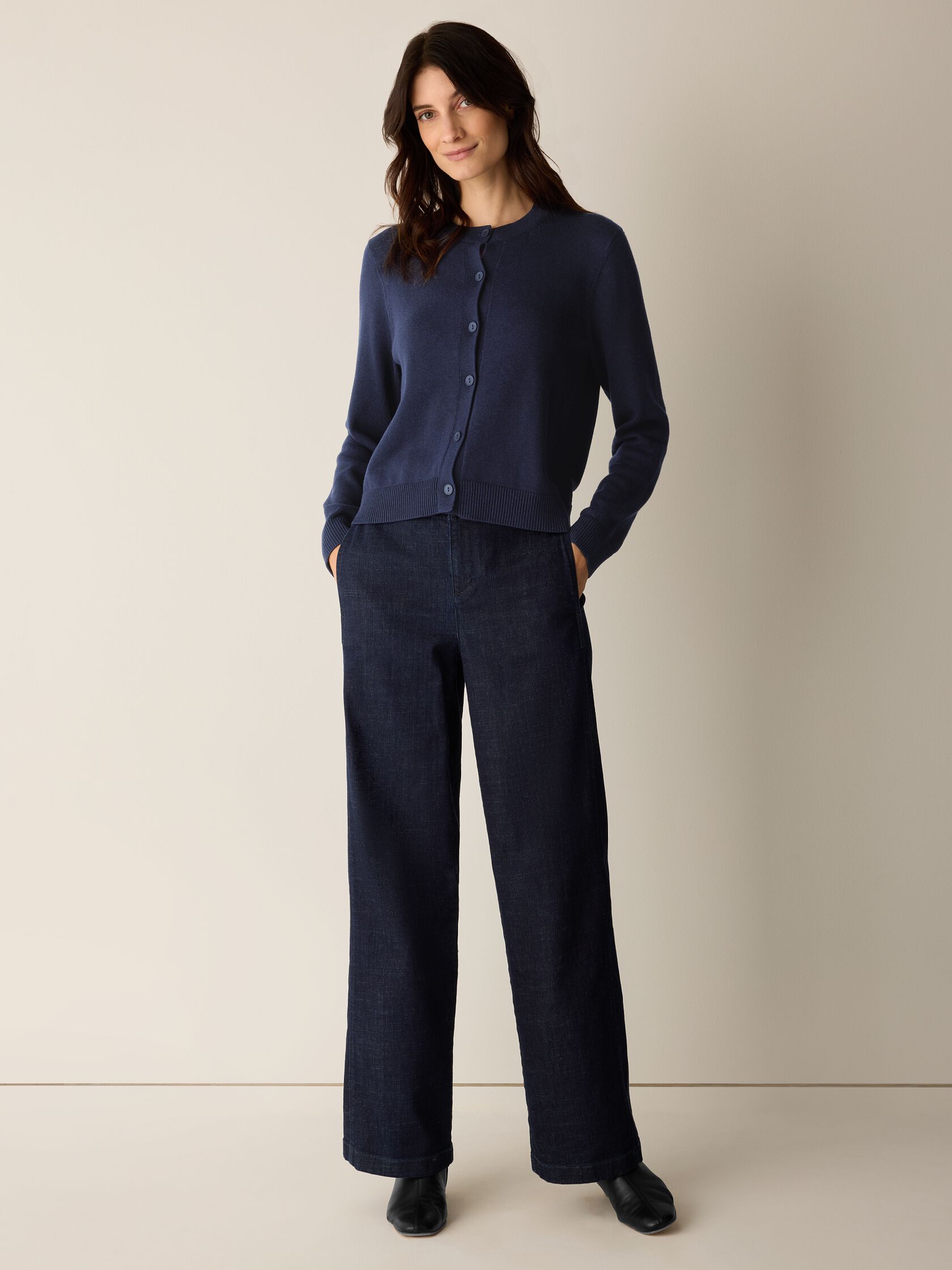 Peruvian Cotton Blend Crew Neck Cardigan