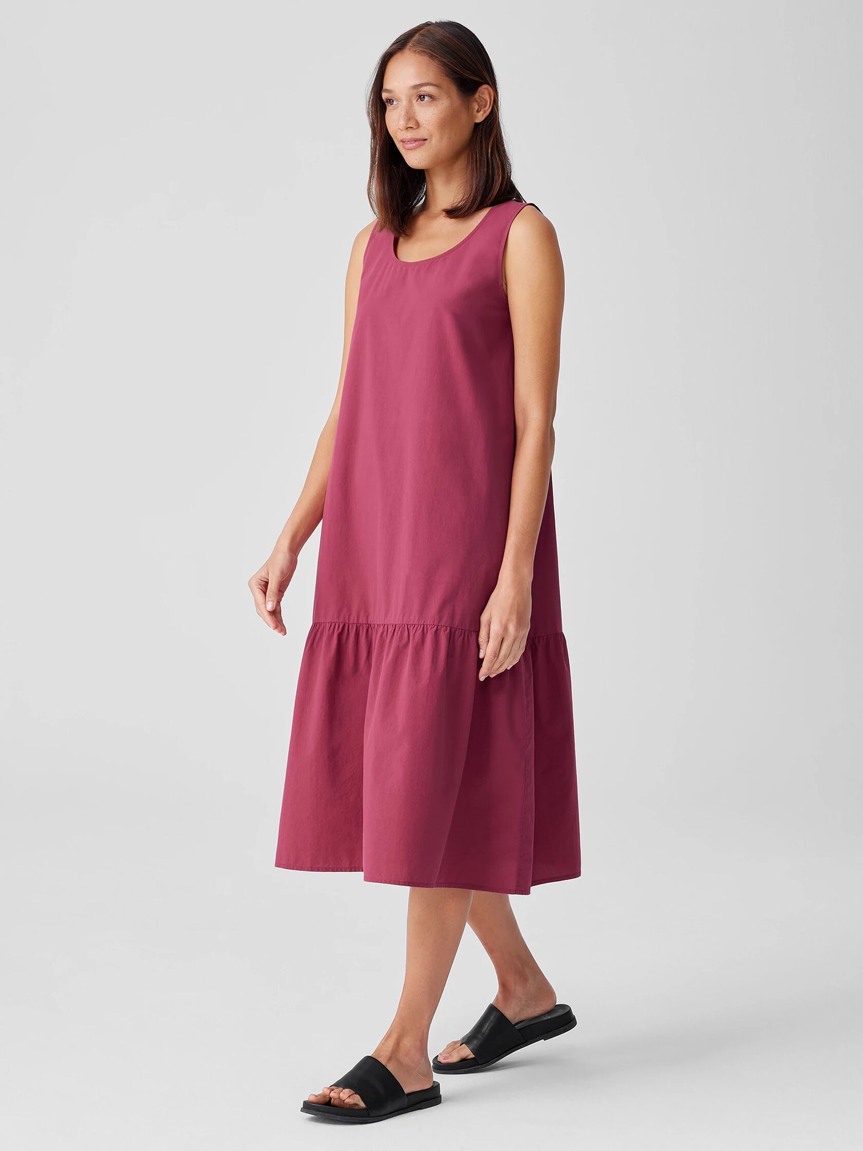 Washed Organic Cotton Poplin Tiered Dress | EILEEN FISHER