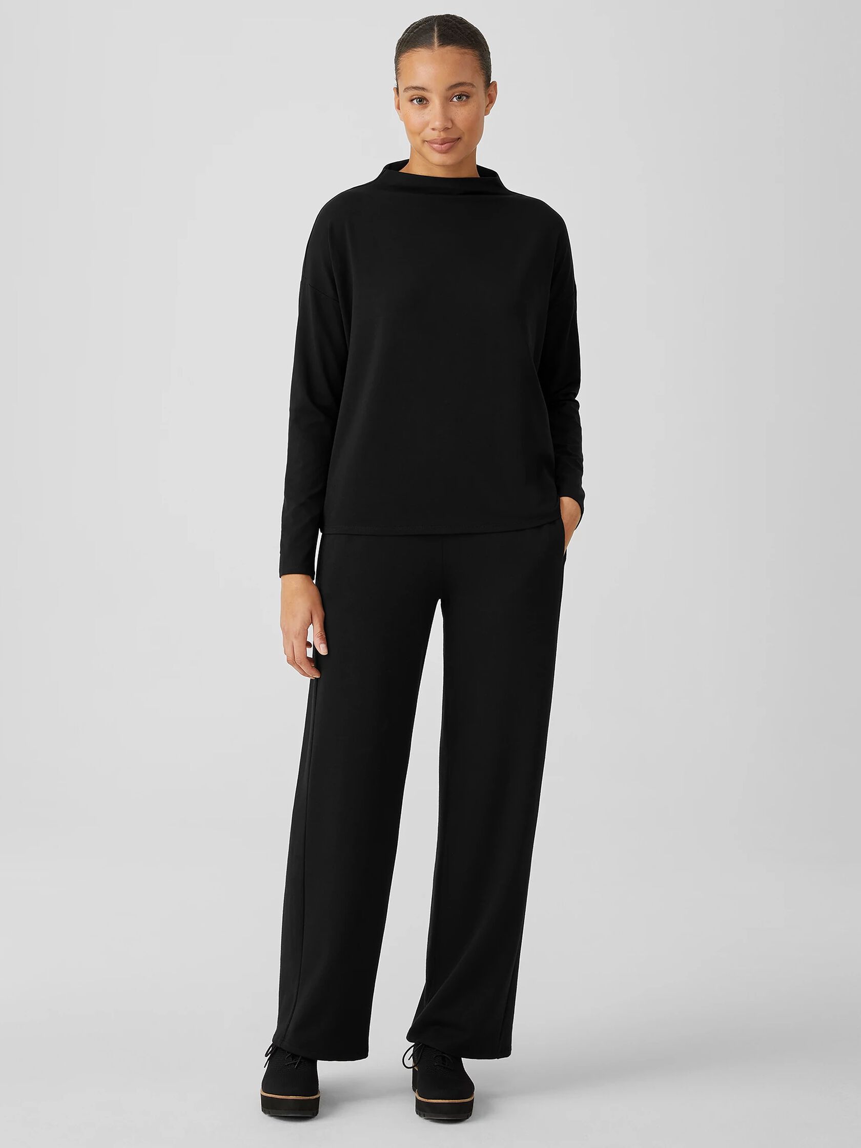 Stretch Jersey Knit Funnel Neck Top