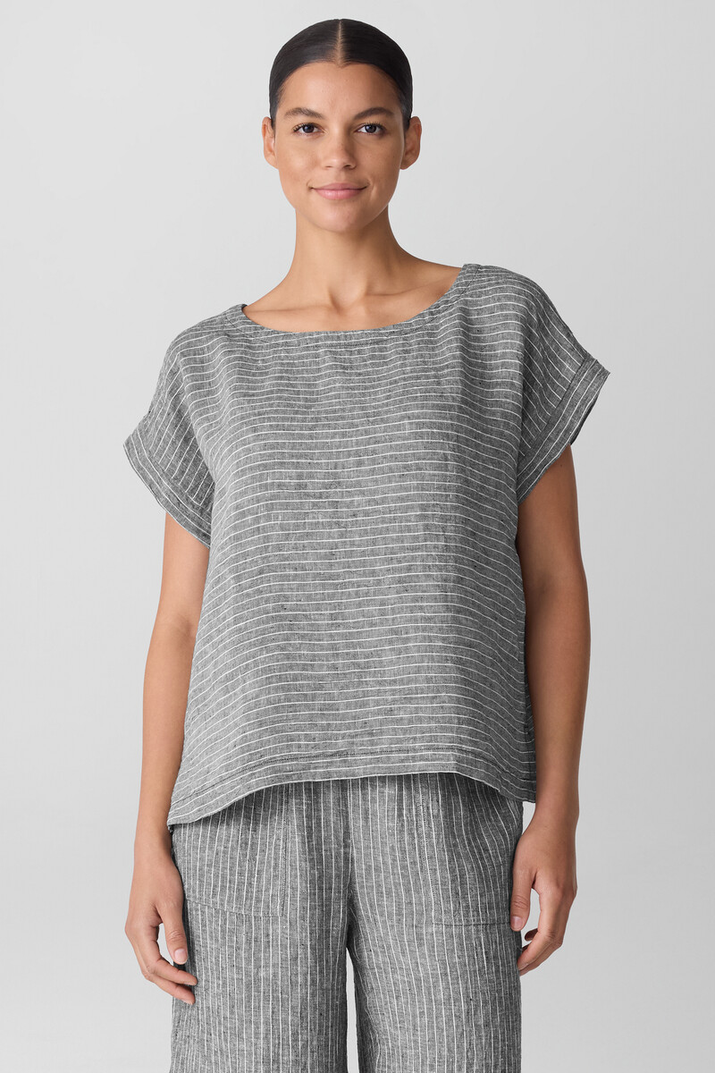 Puckered Organic Linen Ballet Neck Top Puckered Organic Linen Ballet Neck Top