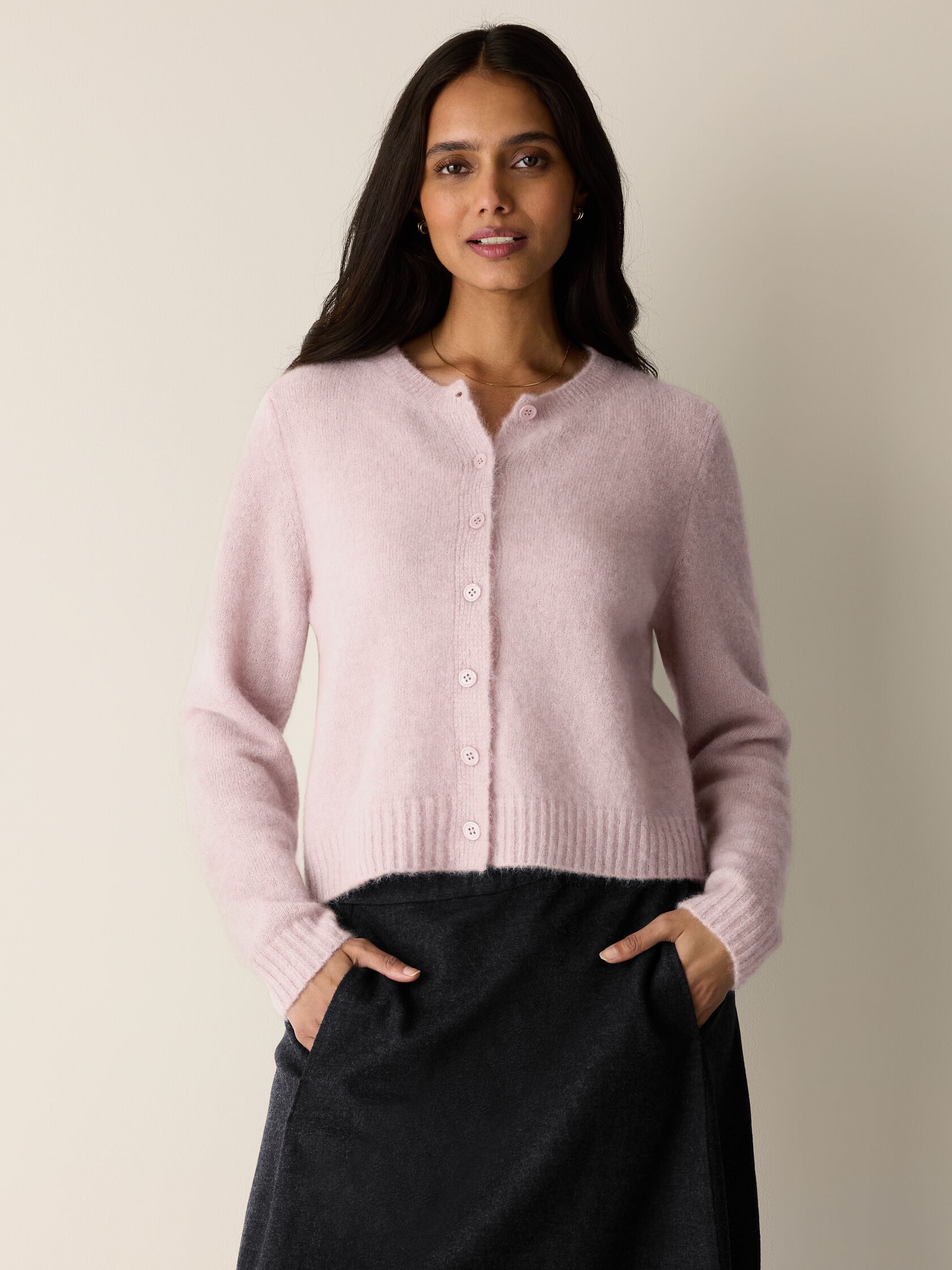 Mohair Plush M&eacute;lange Crew Neck Cardigan