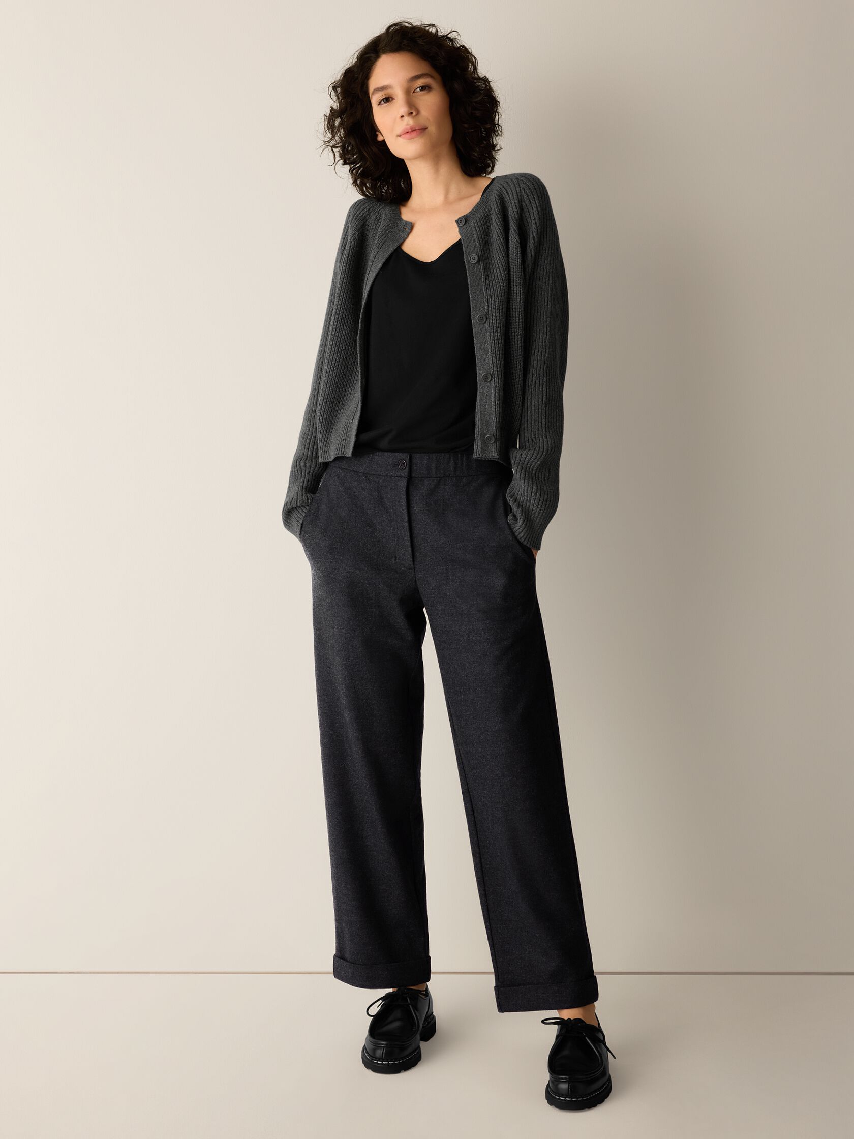 M&eacute;lange Felted Wool Jersey Straight Cuffed Pant in Regenerative Wool