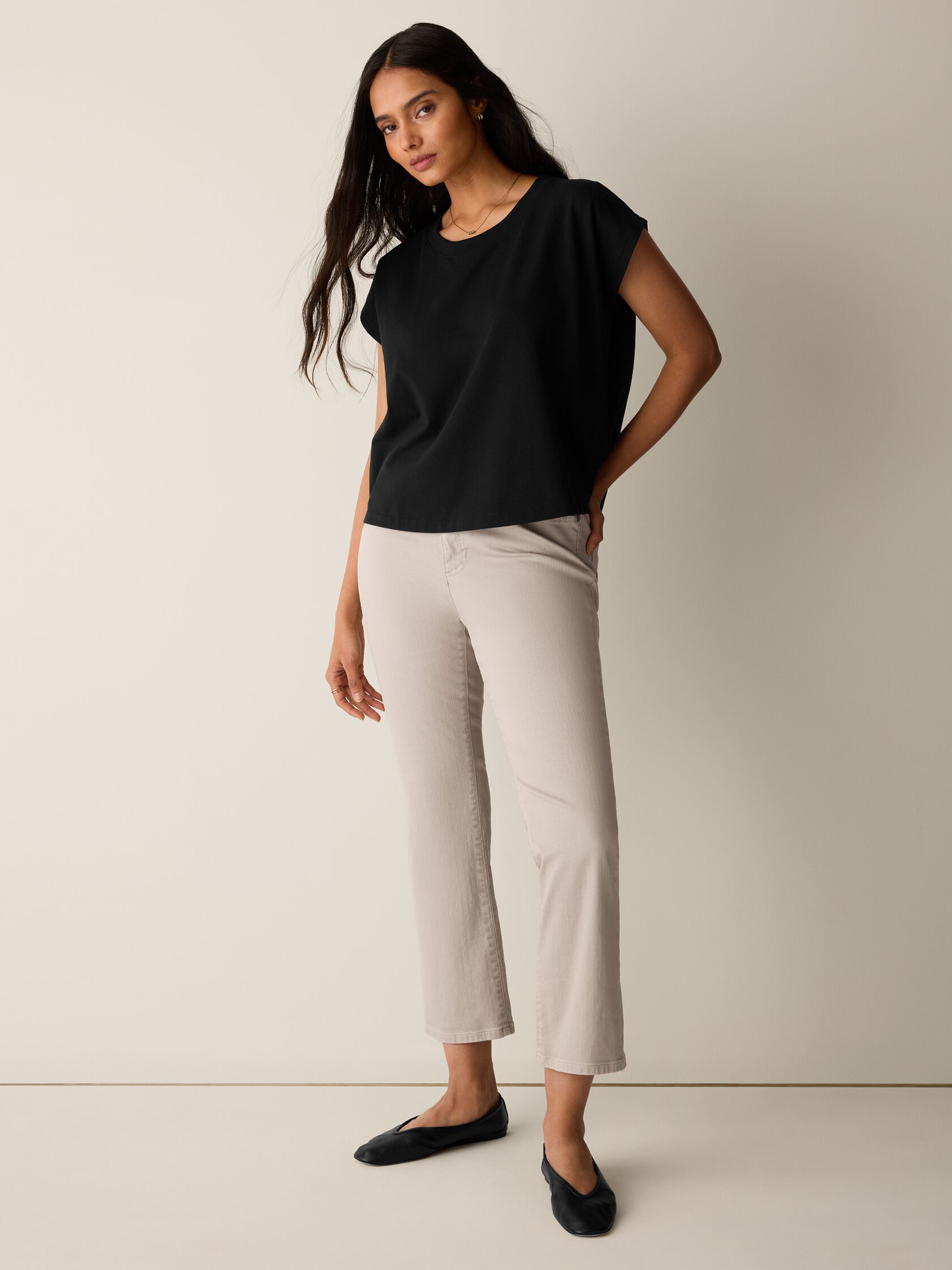 Pima Cotton Stretch Jersey Crew Neck Top