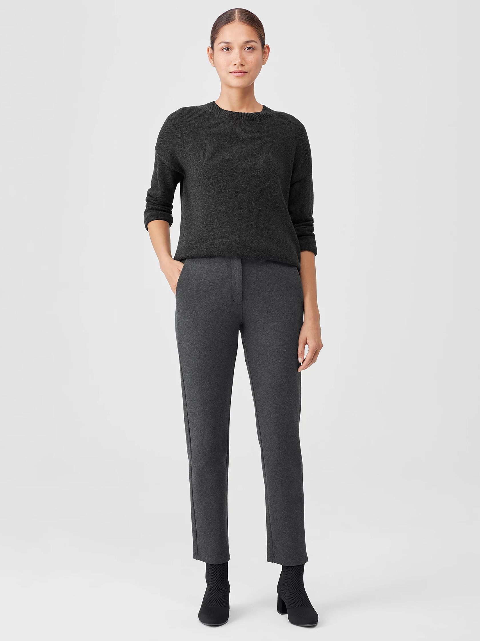 Organic Cotton Melange Crepe High-Waisted Pant