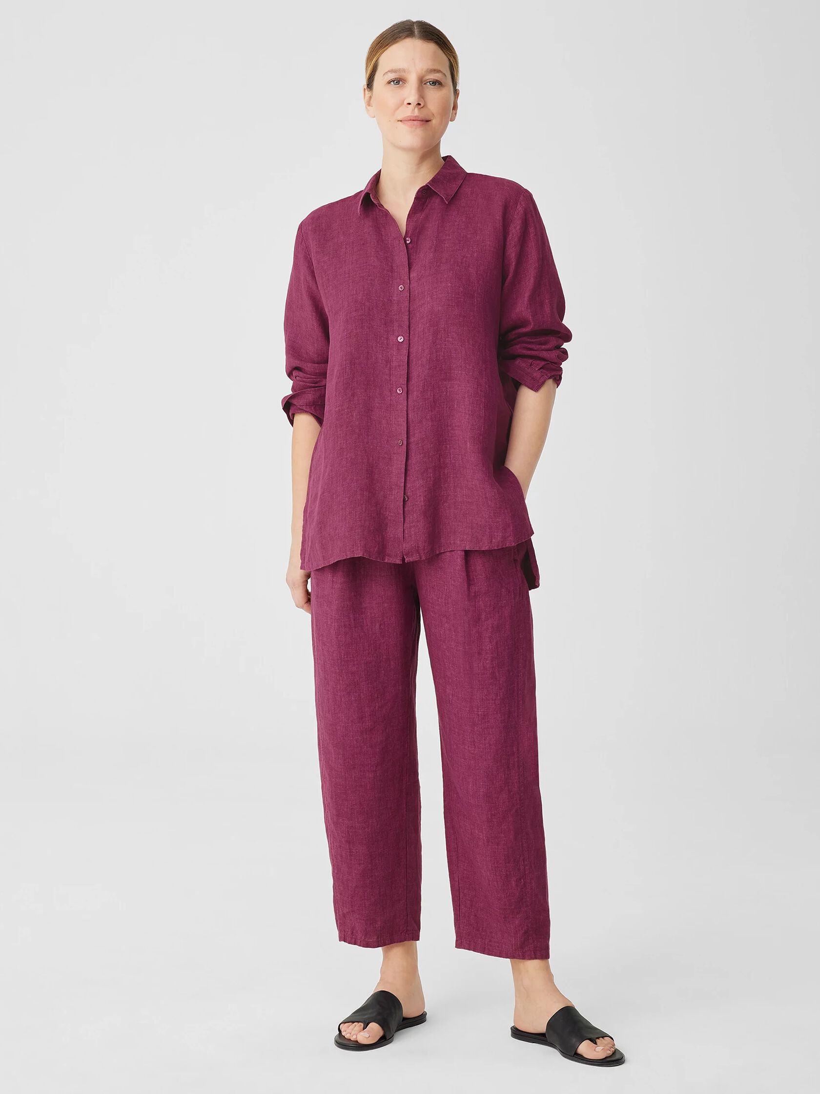 Washed Organic Linen Delave Classic Collar Shirt