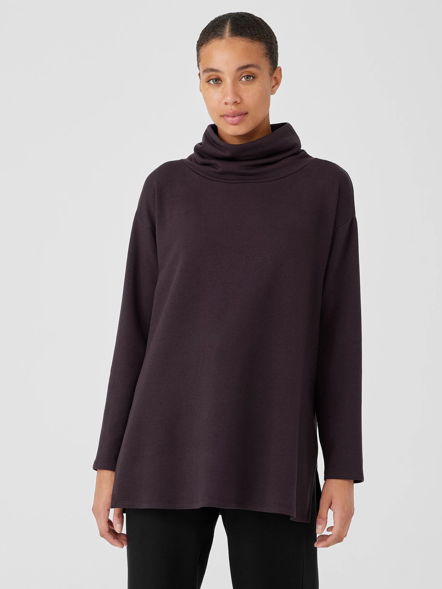 Cozy Brushed Terry Hug Funnel Neck Long Top