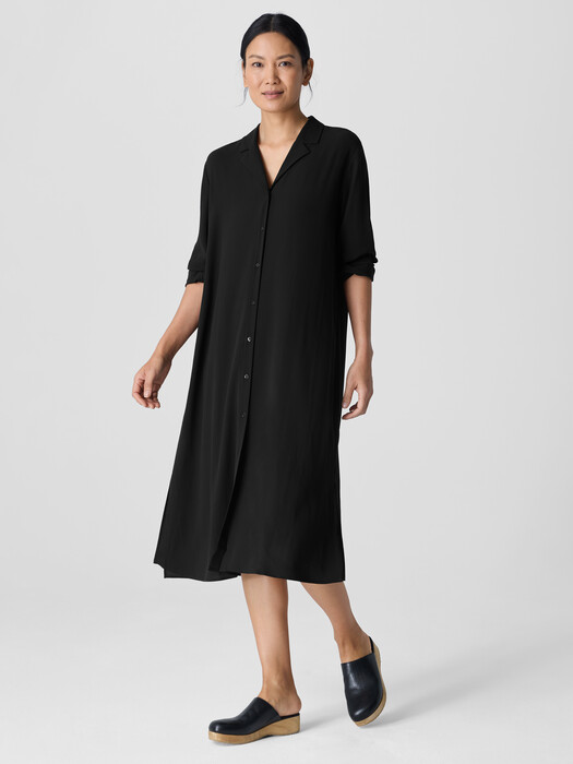 Silk Georgette Crepe Notch Collar Shirtdress
