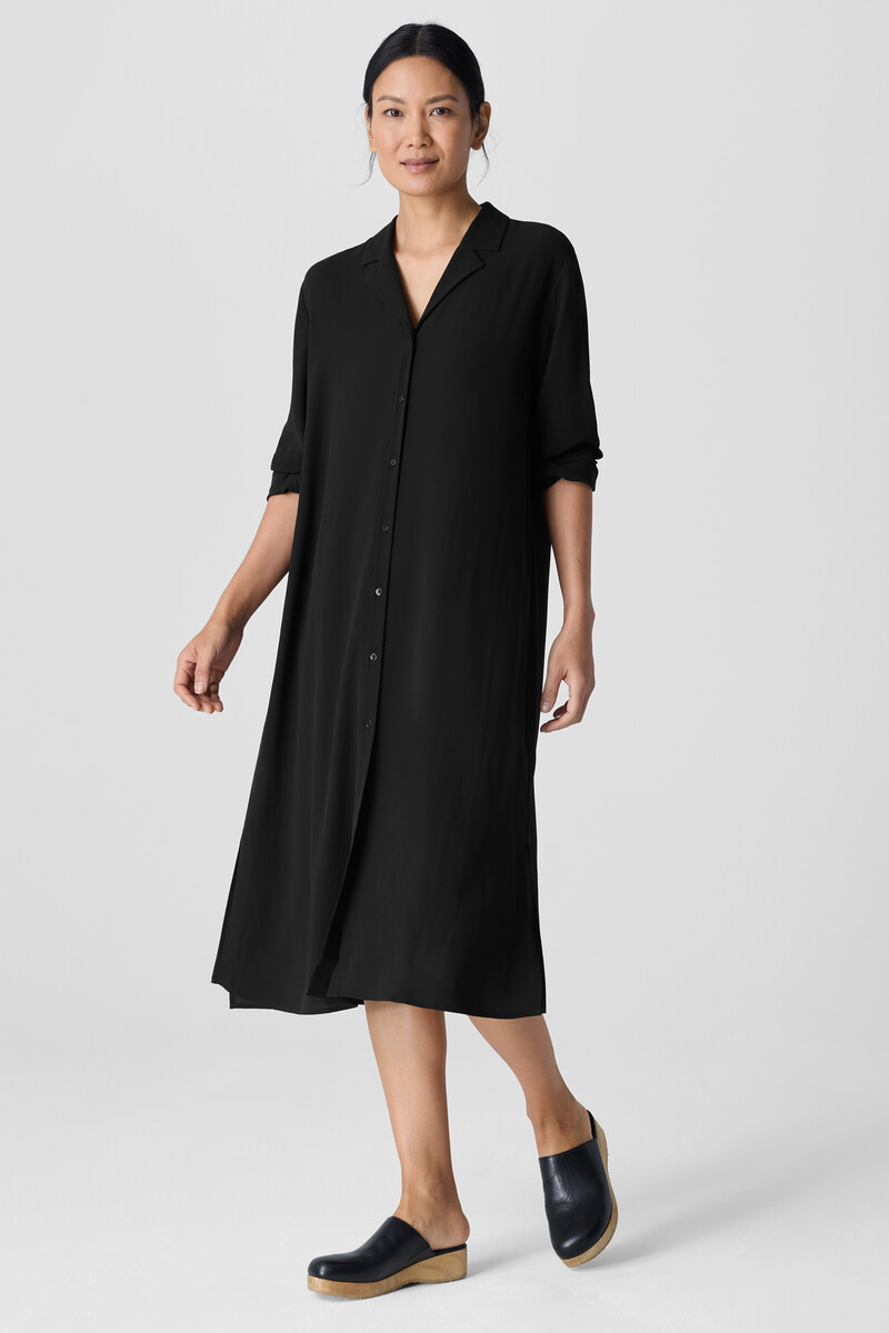 Silk Georgette Crepe Notch Collar Shirtdress Silk Georgette Crepe Notch Collar Shirtdress