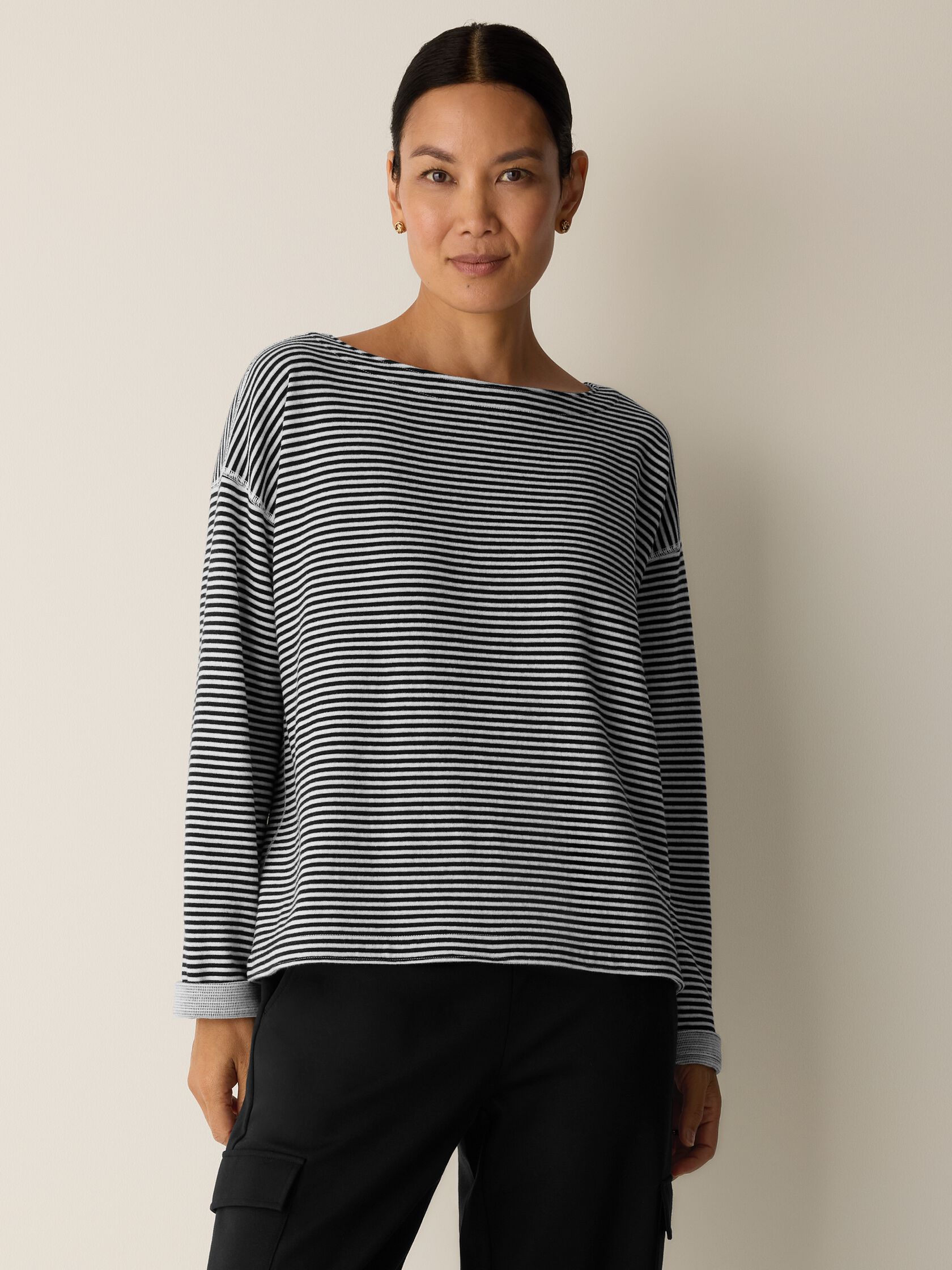 Doubleknit Organic Cotton Stripe Bateau Neck Top