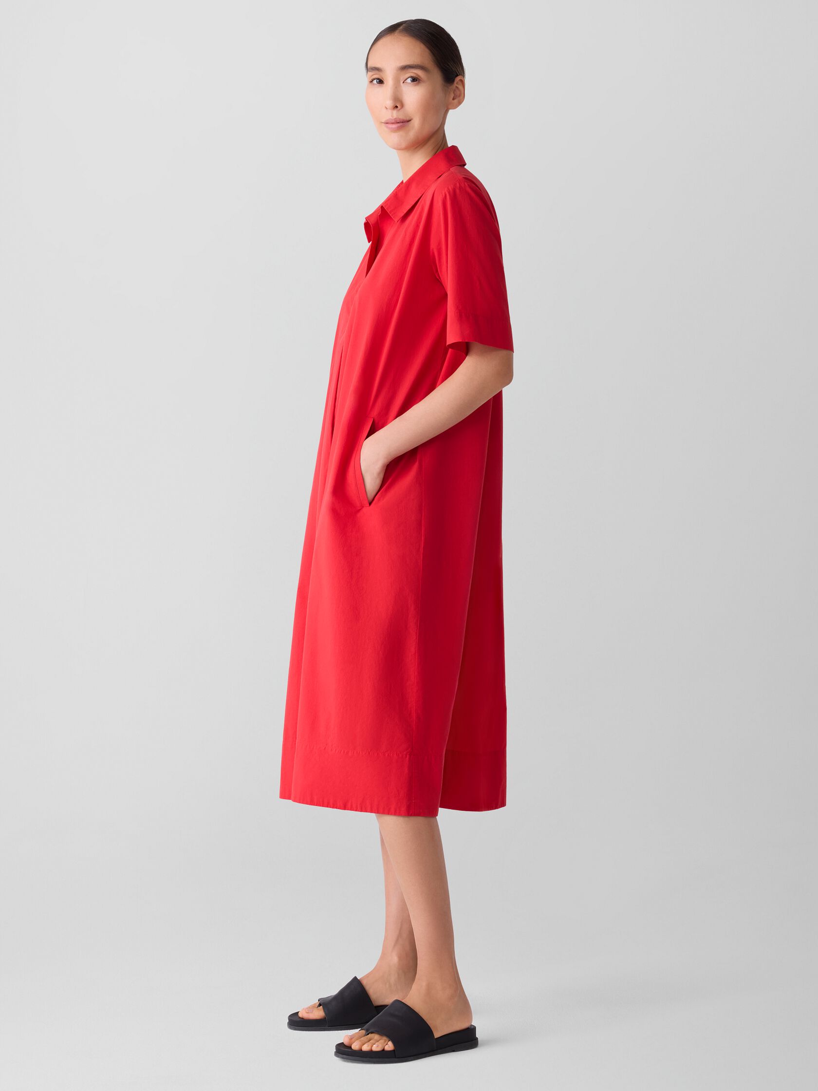 Washed Organic Cotton Poplin Split Neck Dress