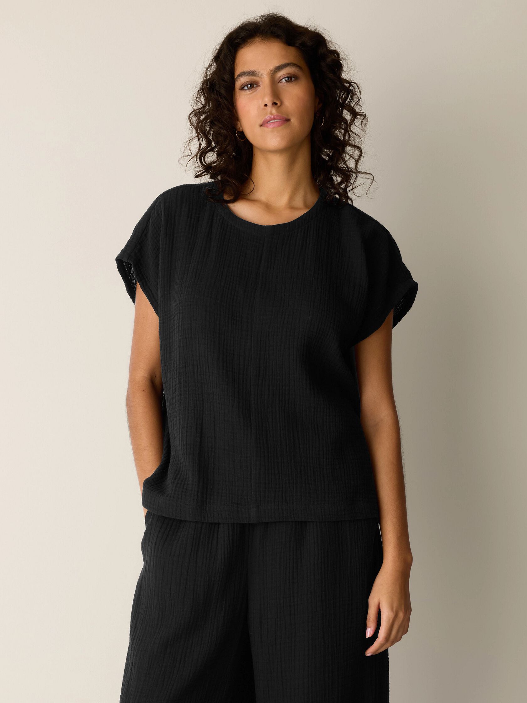 Organic Cotton Lofty Gauze Round Neck Box-Top