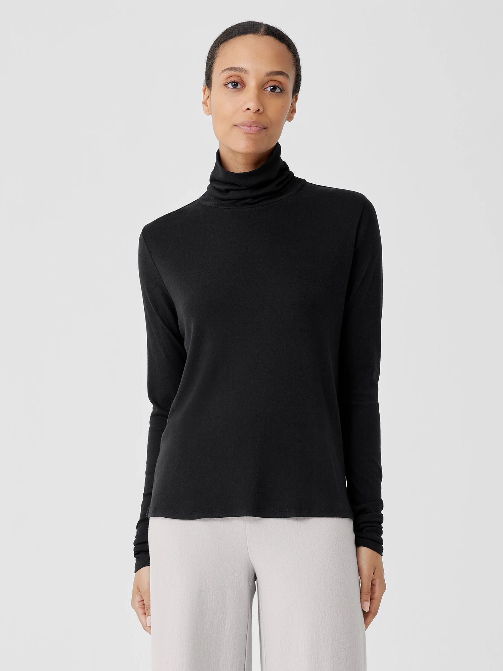 Pima Cotton Blend Turtleneck Top