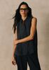 Puckered Organic Linen Grid Sleeveless Shirt