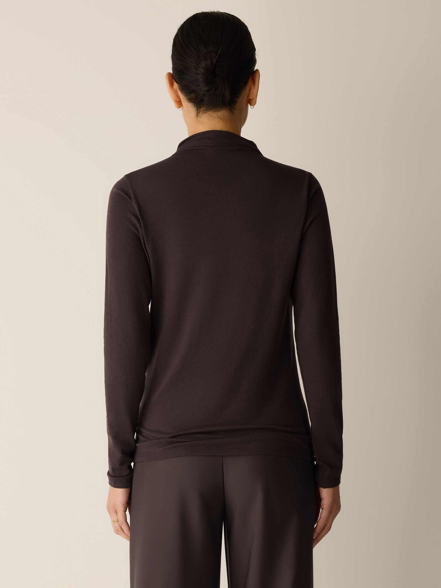 Sheer Cotton Blend Knit Funnel Neck Top