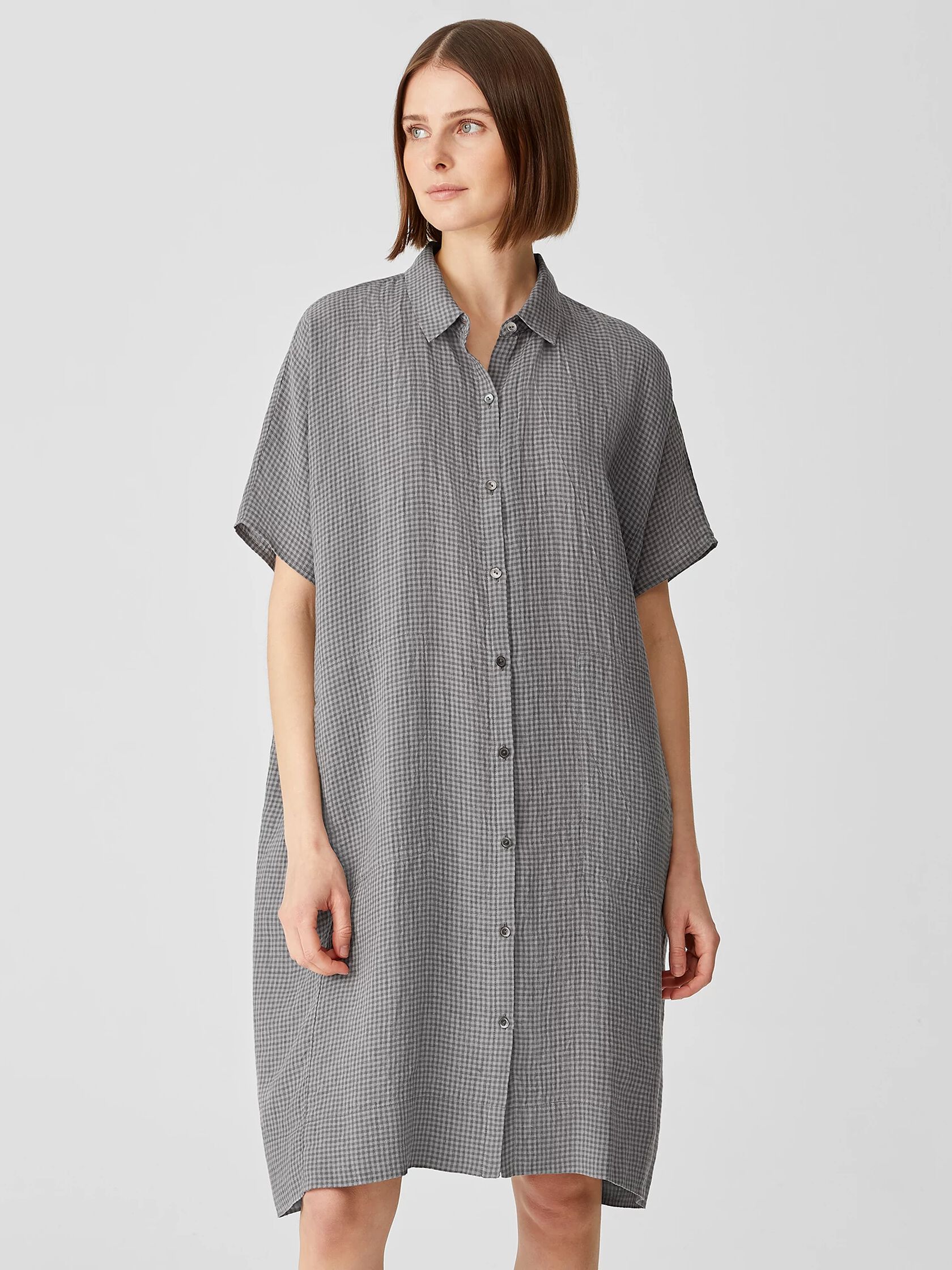 Puckered Organic Linen Shirtdress