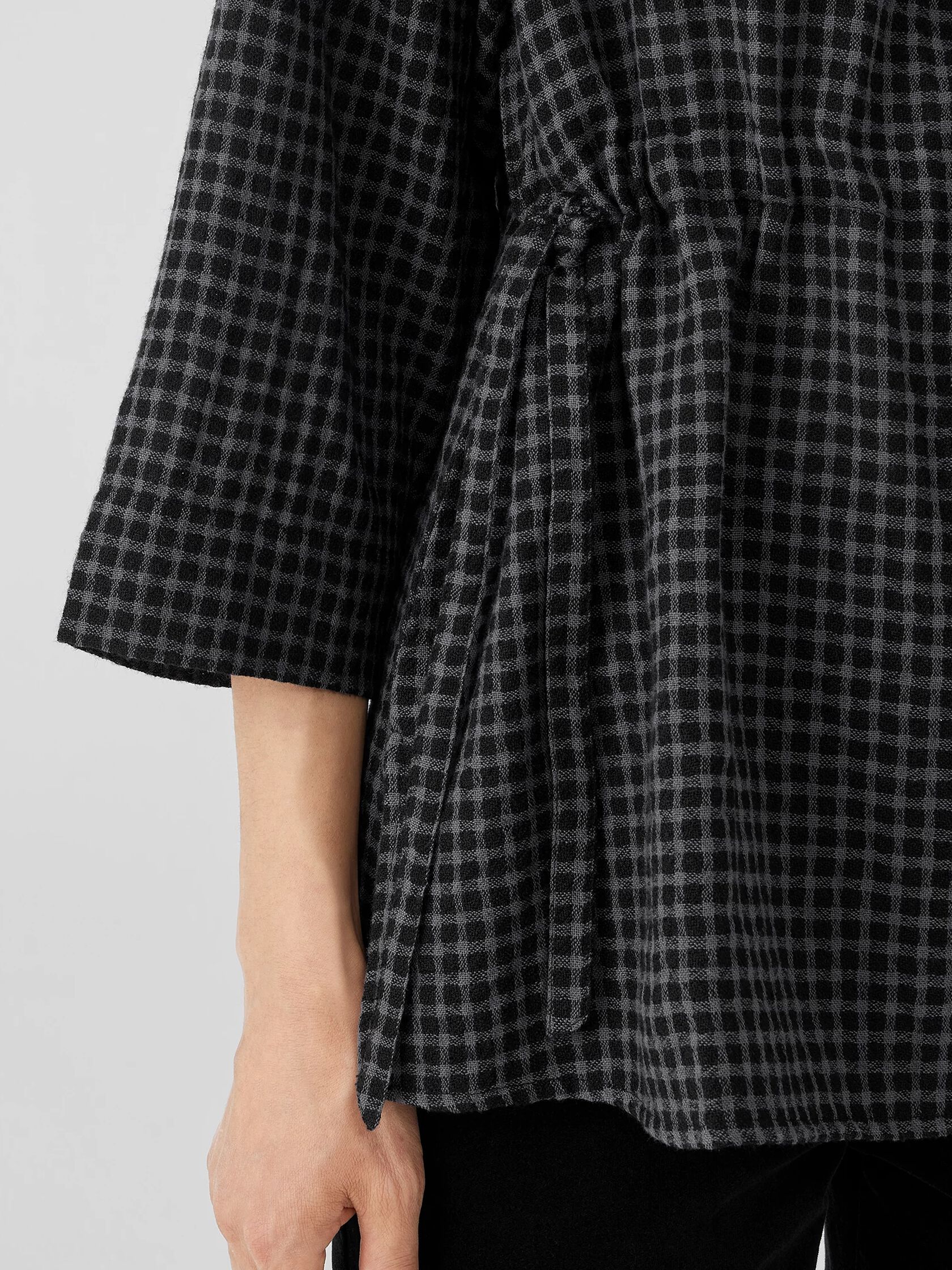 Wool Cotton Check Bateau Neck Top