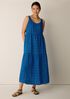 Puckered Organic Linen Plaid Tiered Dress