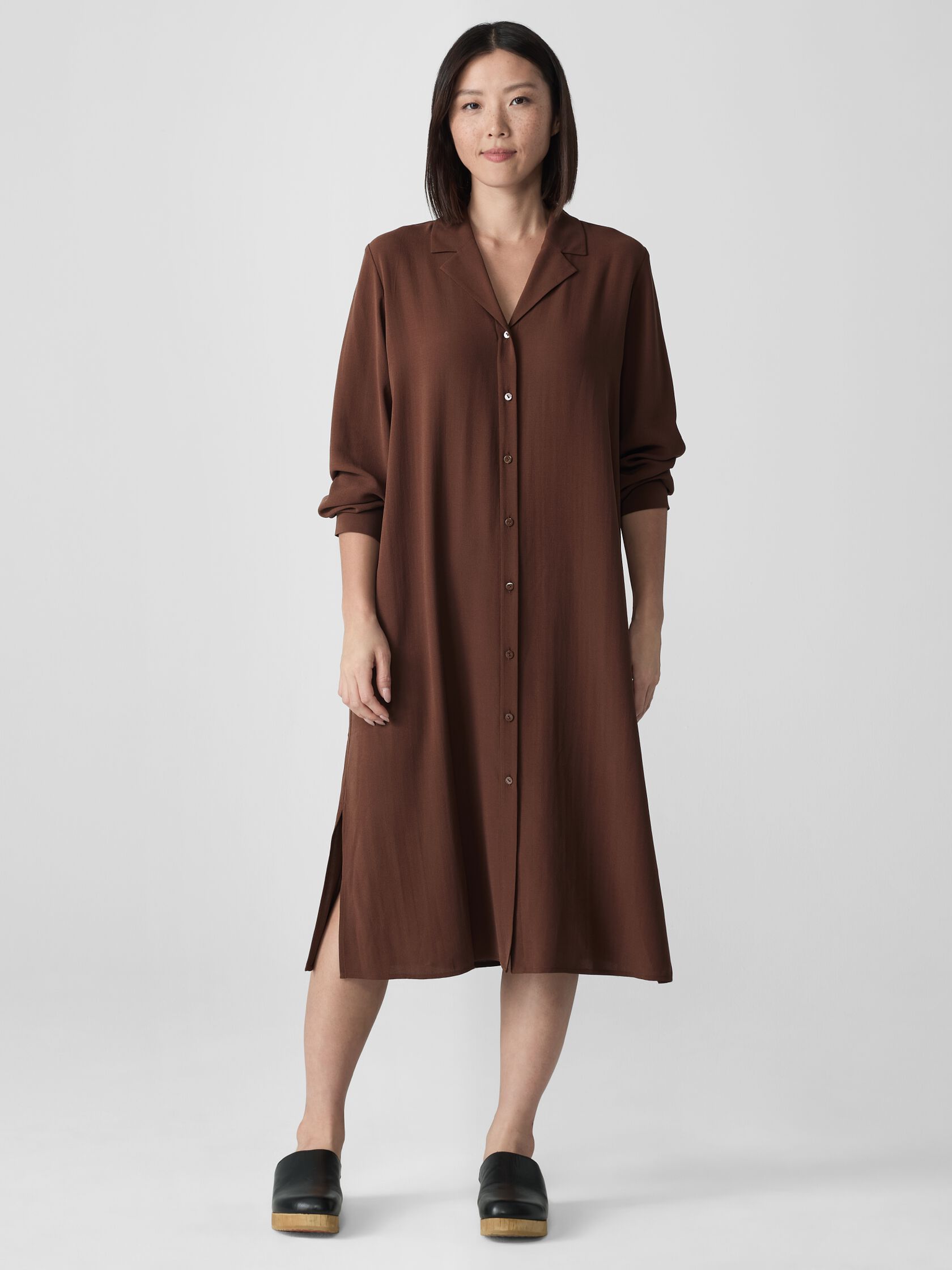 Silk Georgette Crepe Notch Collar Shirtdress