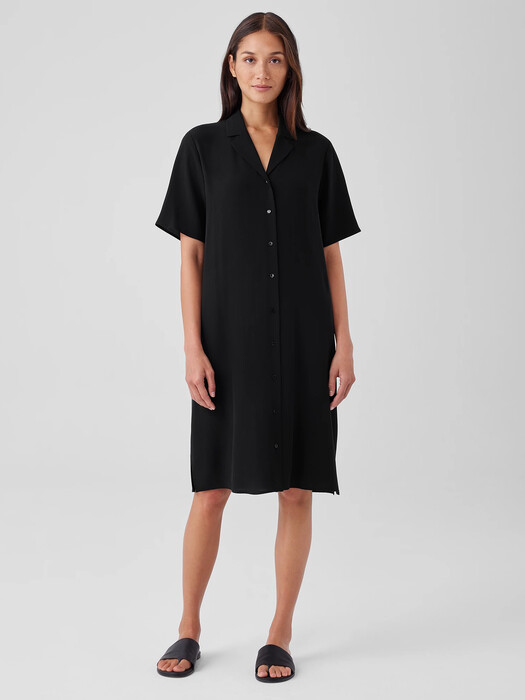 Silk Georgette Crepe Notch Collar Dress