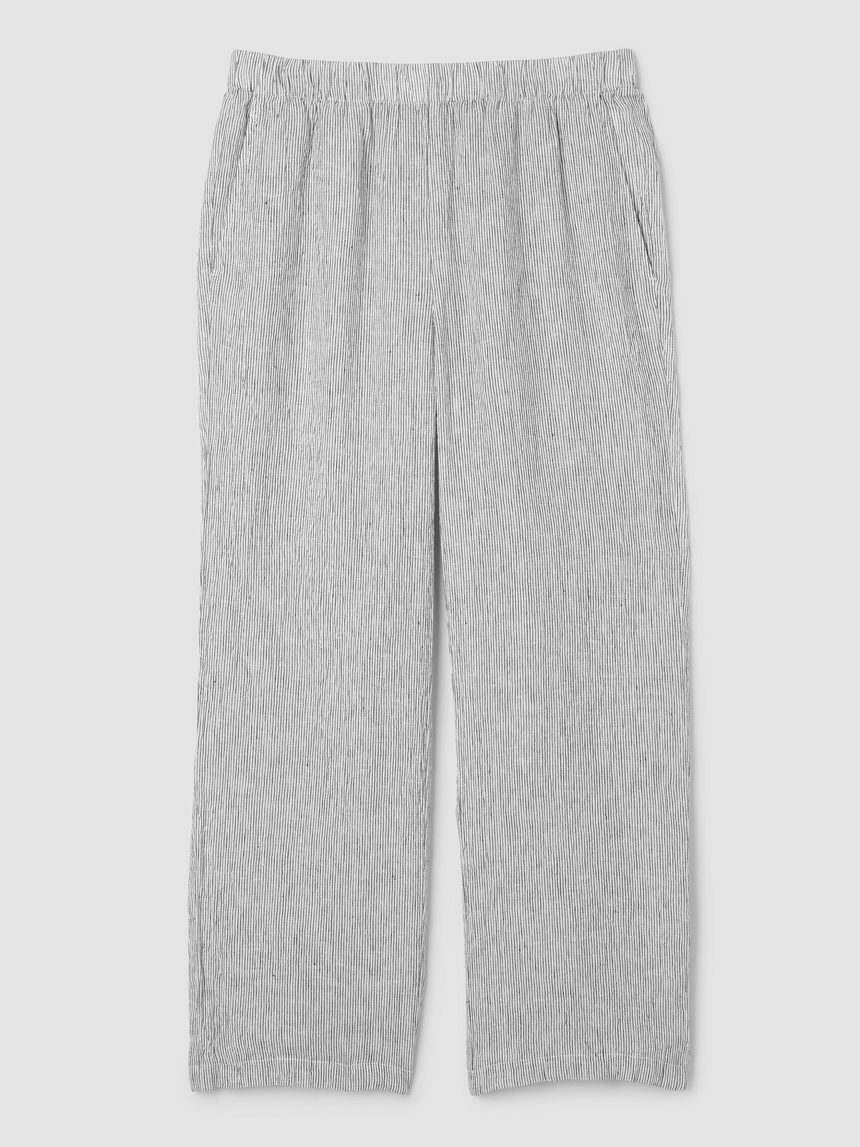 Puckered Organic Linen Stripe Straight Pant