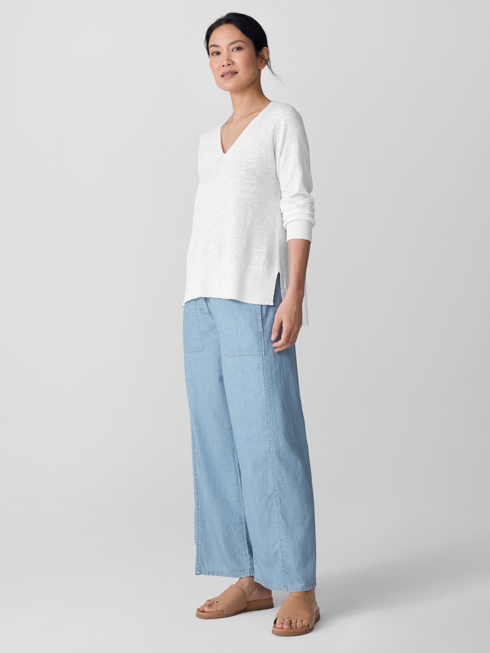 Organic Linen Cotton Slub V-Neck Top