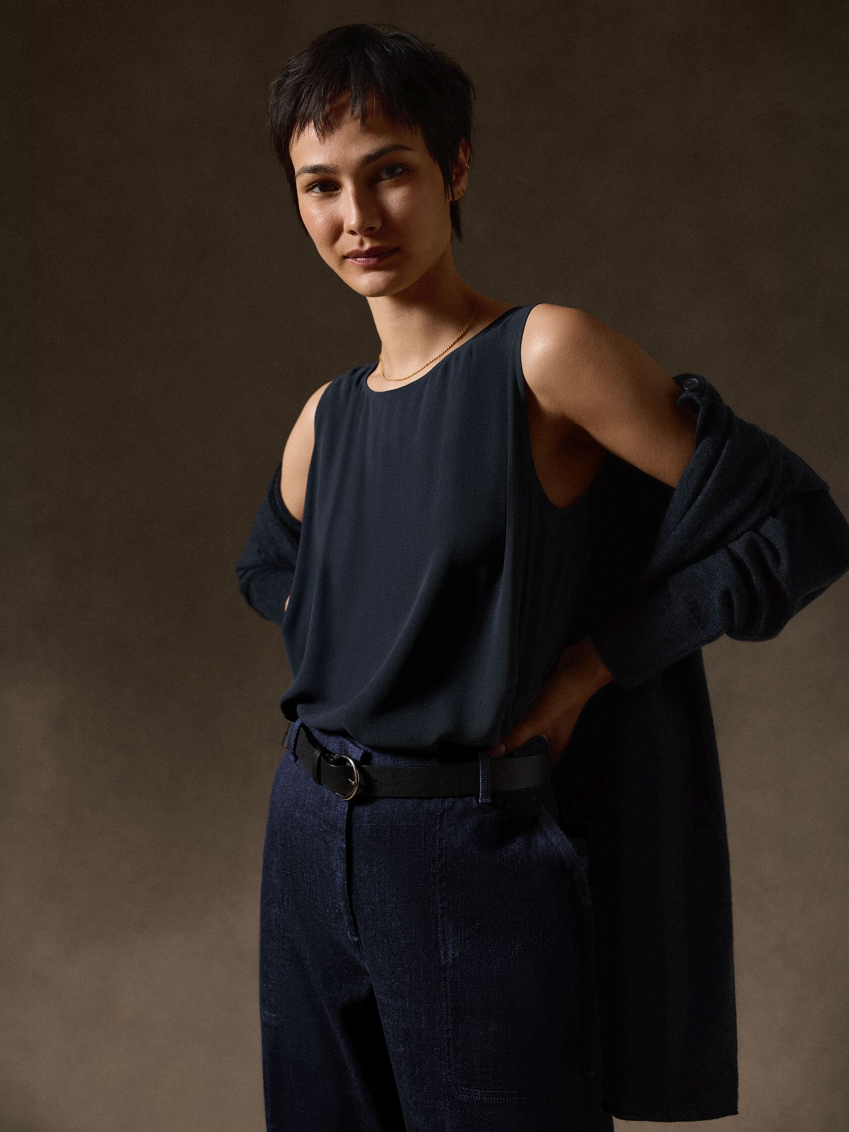 Silk Georgette Crepe Ballet Neck Long Tank