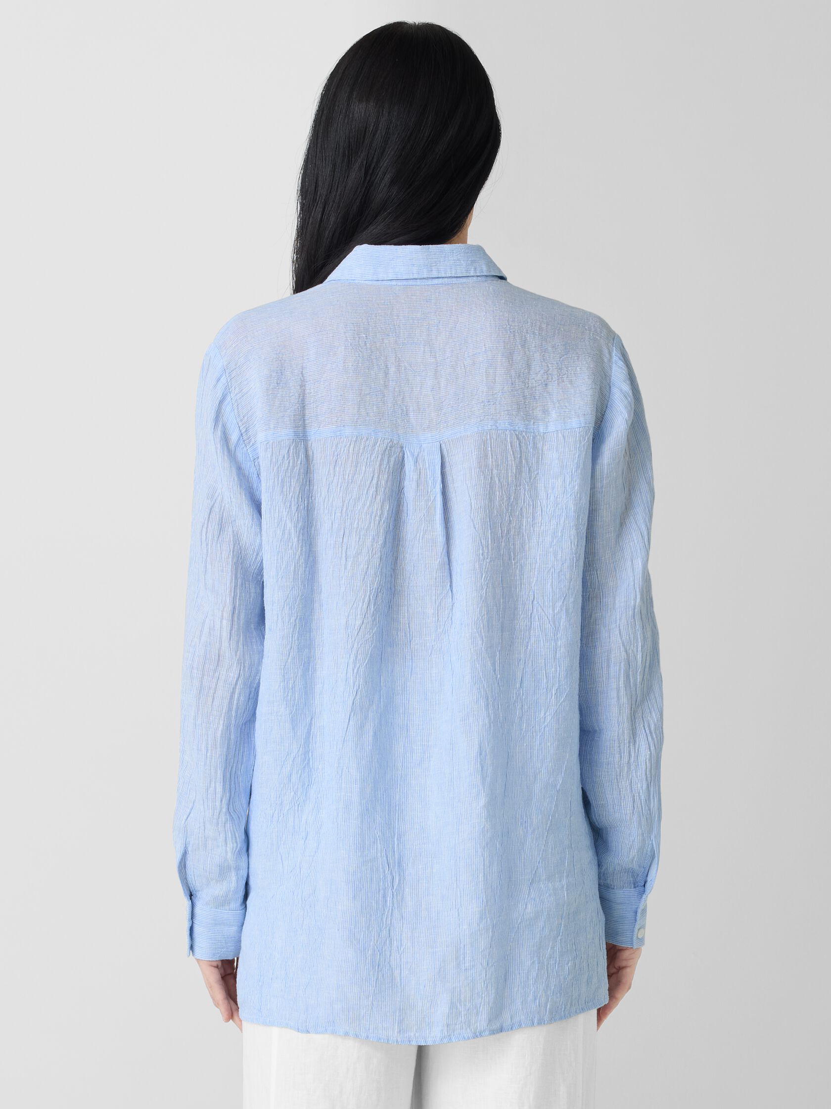 Puckered Organic Linen Stripe Classic Collar Shirt