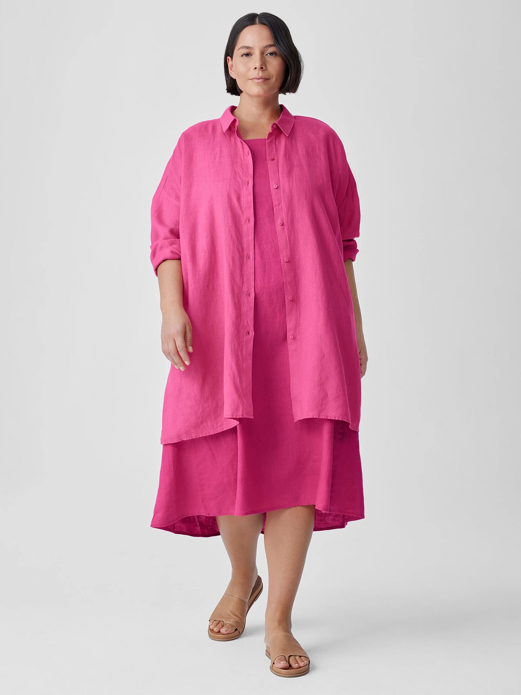 Organic Handkerchief Linen Classic Collar Long Shirt