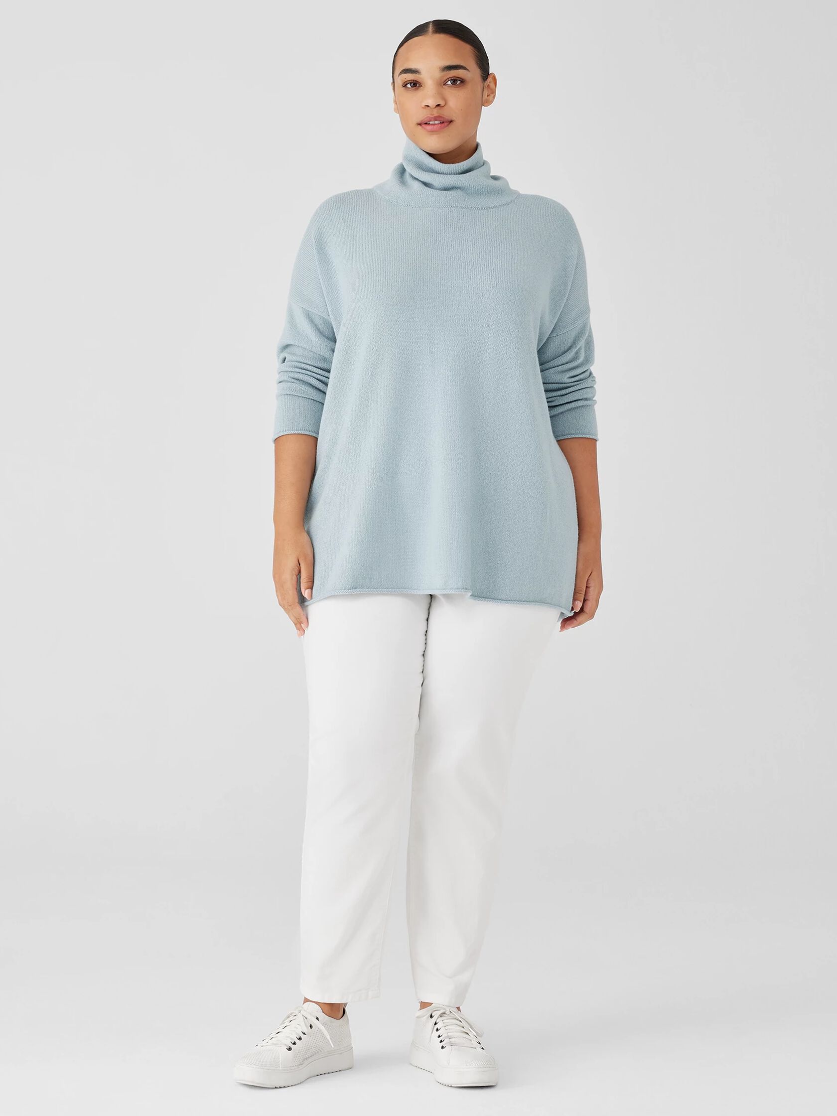 Cotton and Recycled Cashmere Turtleneck Long Top