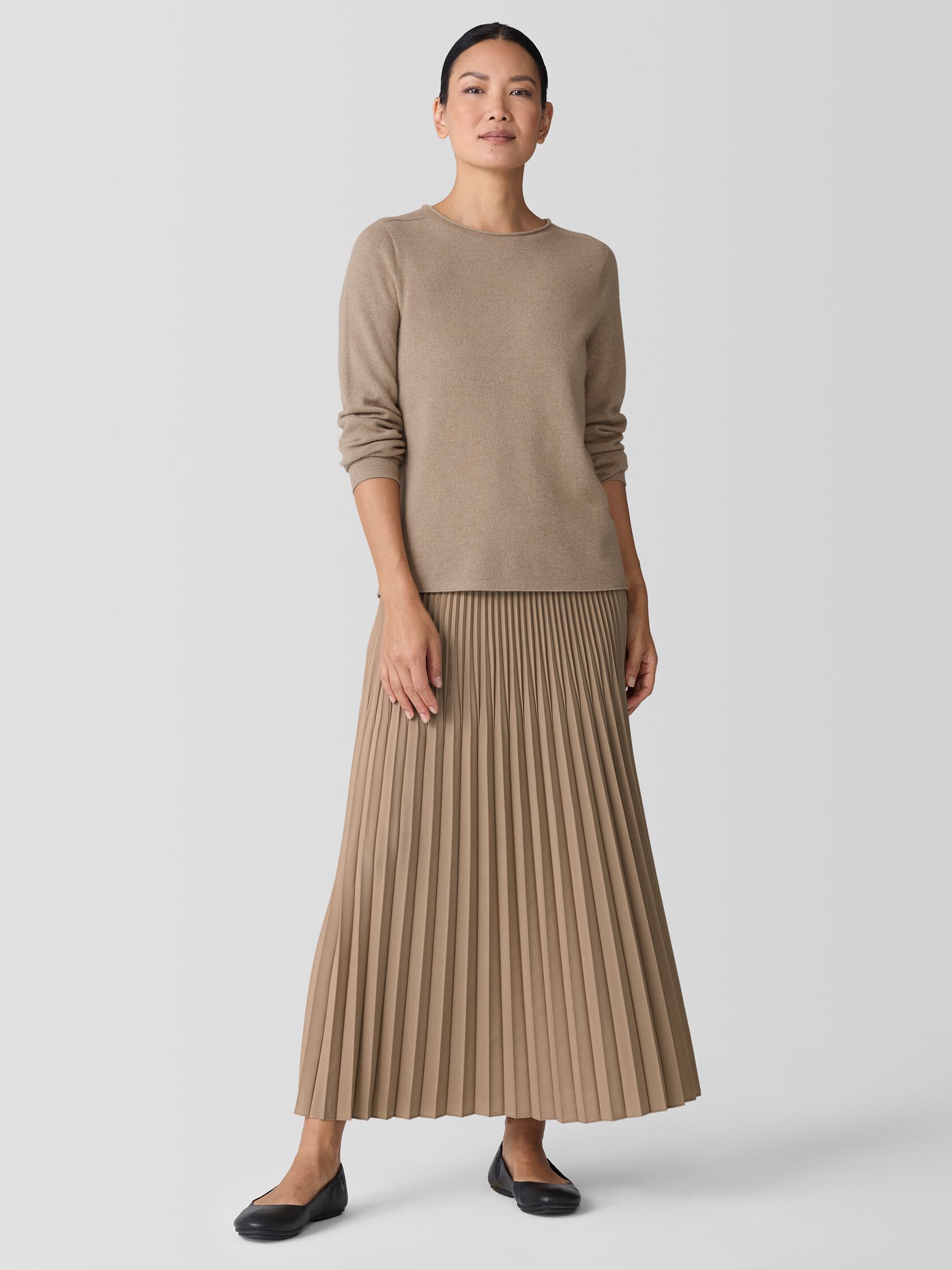 Woven Wool Silk A-Line Skirt