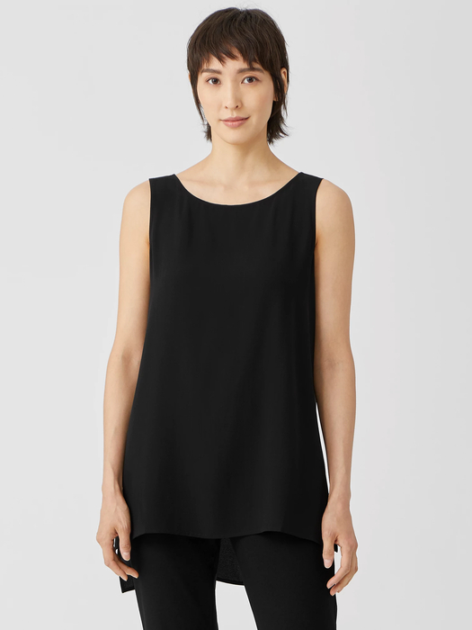 Silk Georgette Crepe Bateau Neck Tank