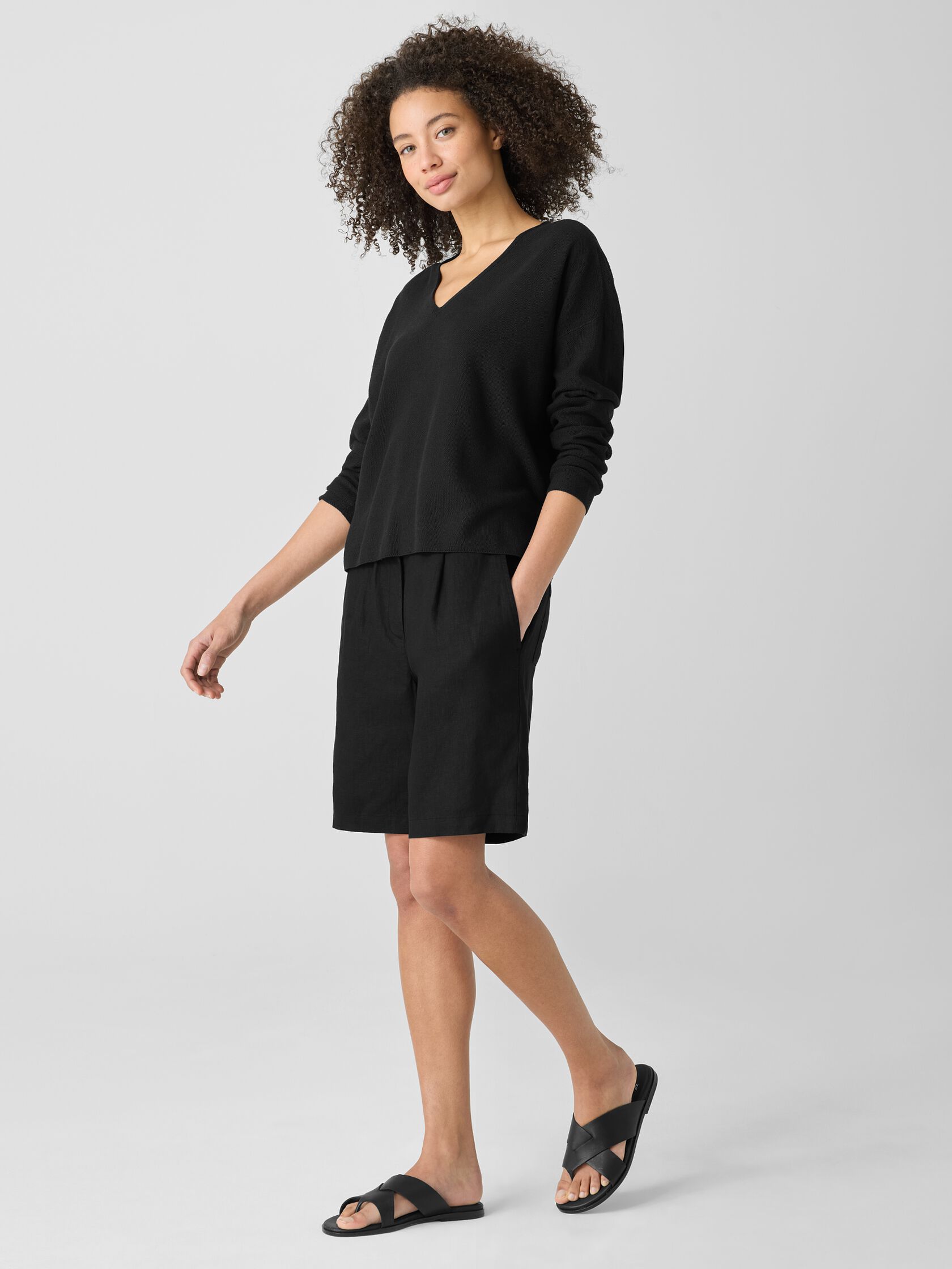 Organic Linen Cotton V-Neck Top