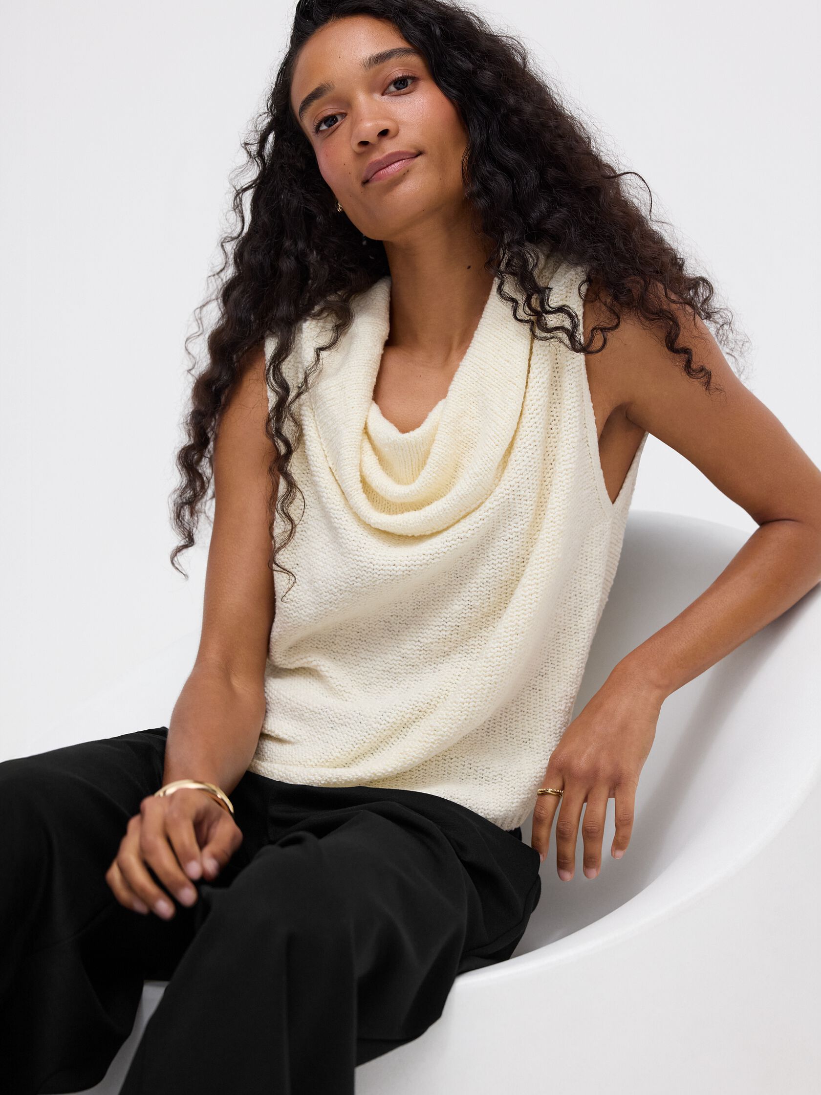 Peruvian Cotton Cloud Drape Neck Vest