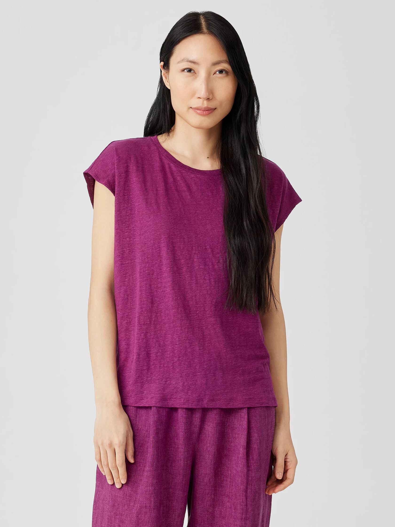 Organic Linen Jersey Shirred-Back Top