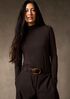 Sheer Cotton Blend Knit Funnel Neck Top