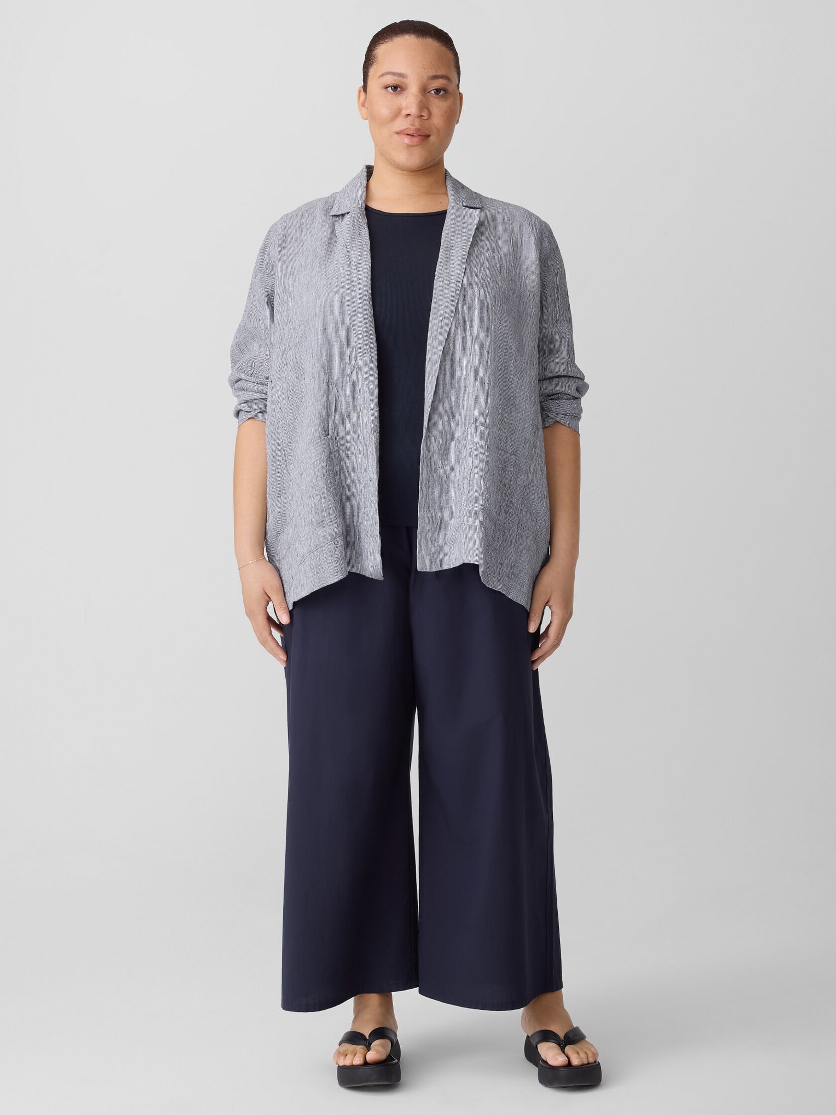 Puckered Organic Linen Stripe Blazer