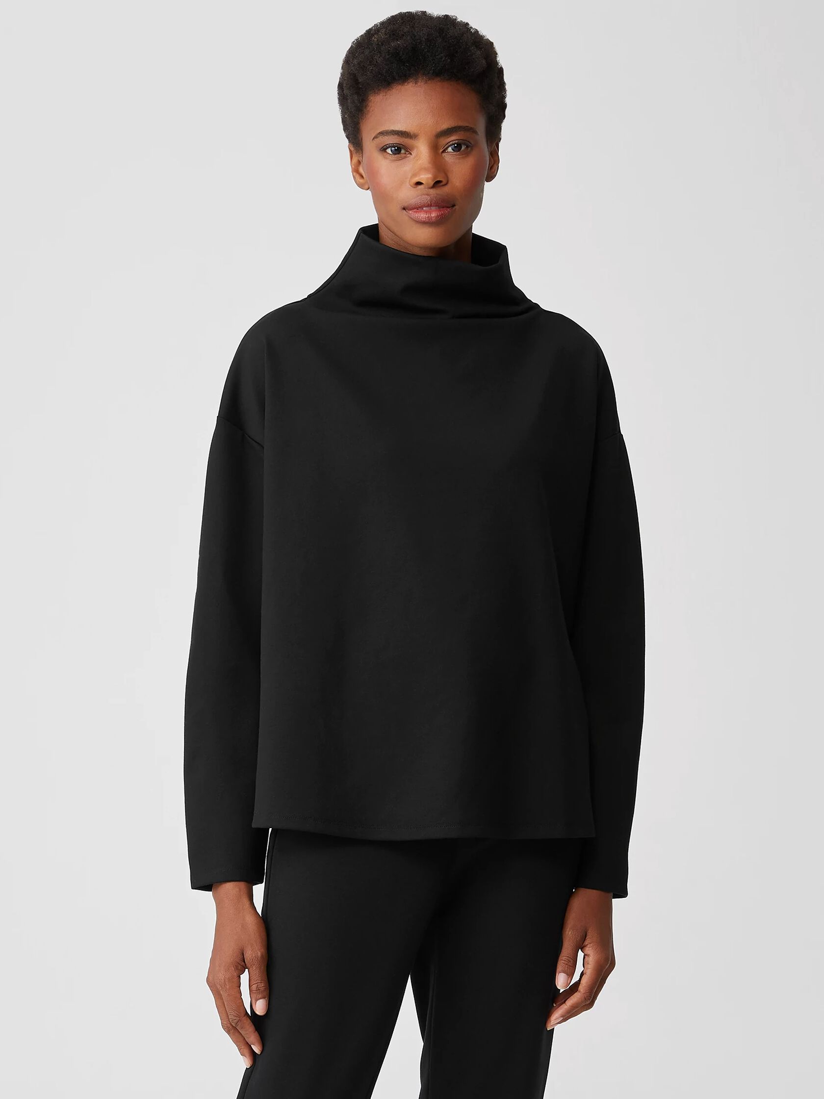 Washable Flex Ponte Funnel Neck Box-Top