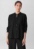 Woven Plissé Band Collar Shirt