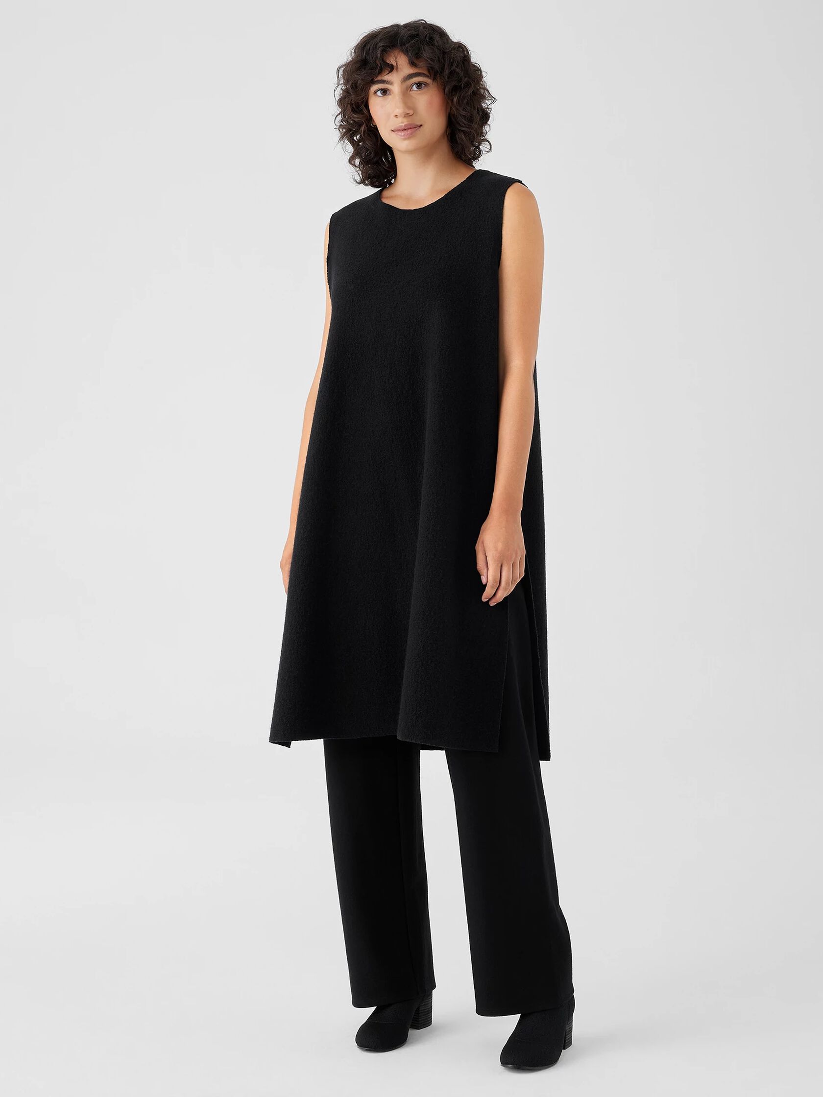 Lightweight Boiled Wool Bateau Neck Long Top in Regenerative Wool
