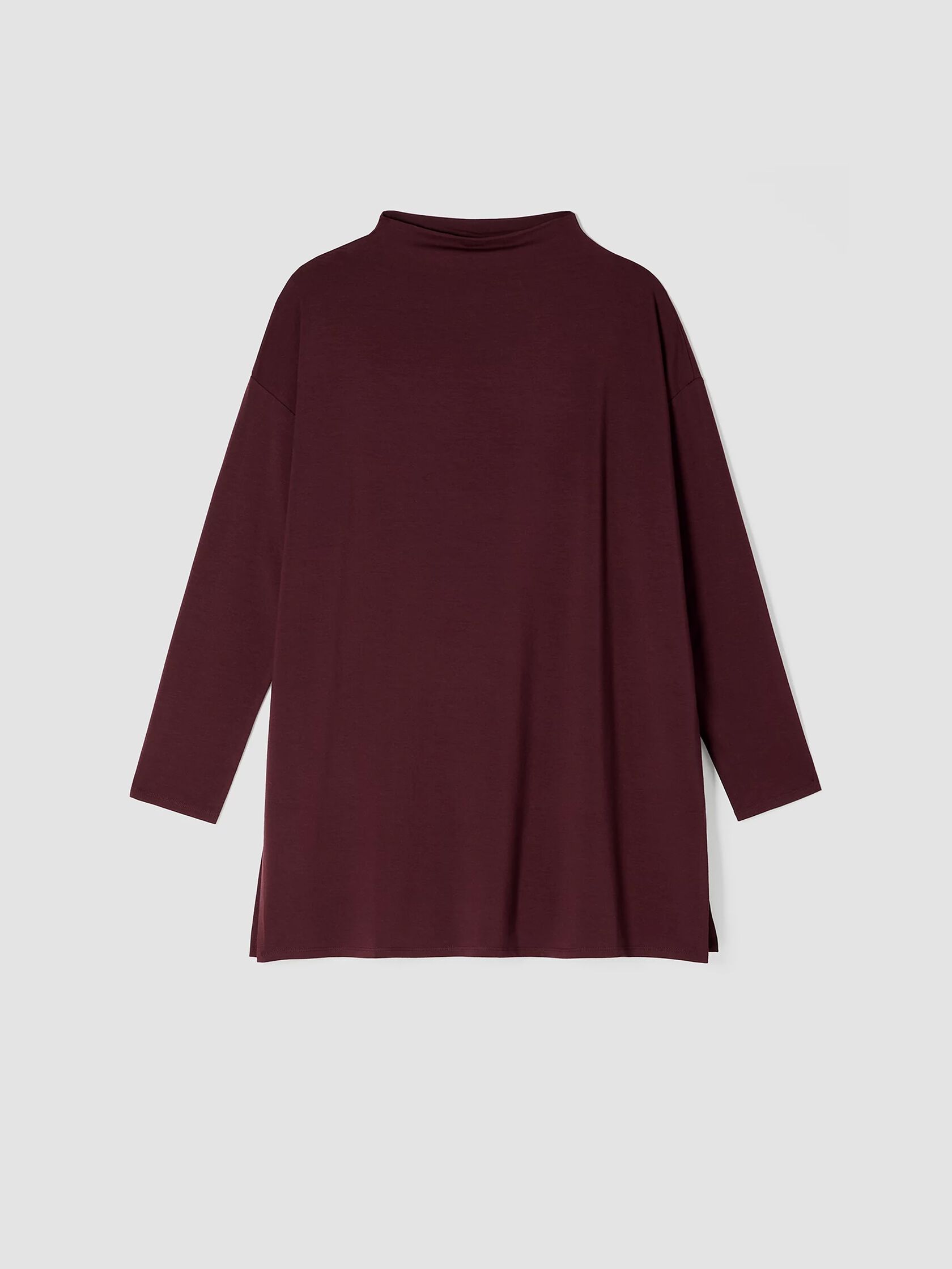 Stretch Jersey Knit Funnel Neck Long Top