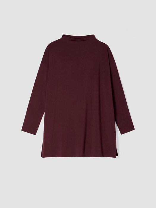 Stretch Jersey Knit Funnel Neck Long Top