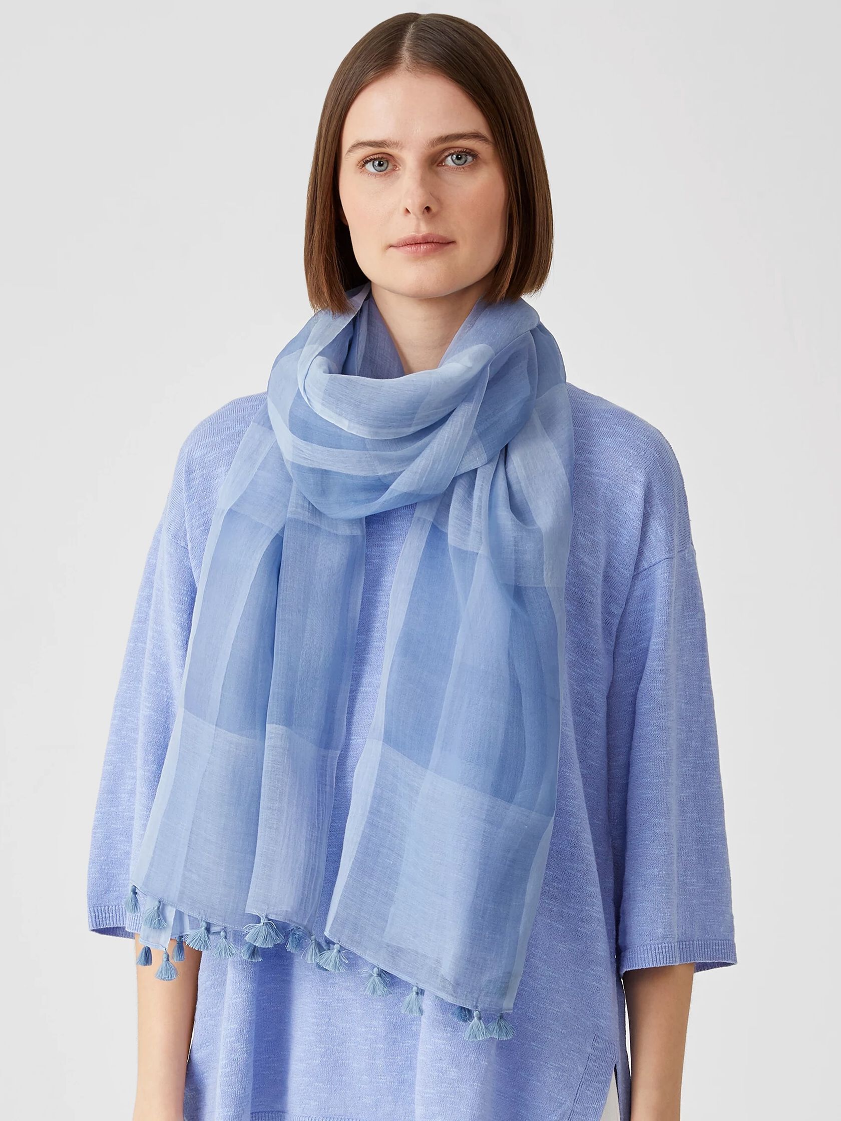 Sheer Silk Organic Cotton Grid Scarf