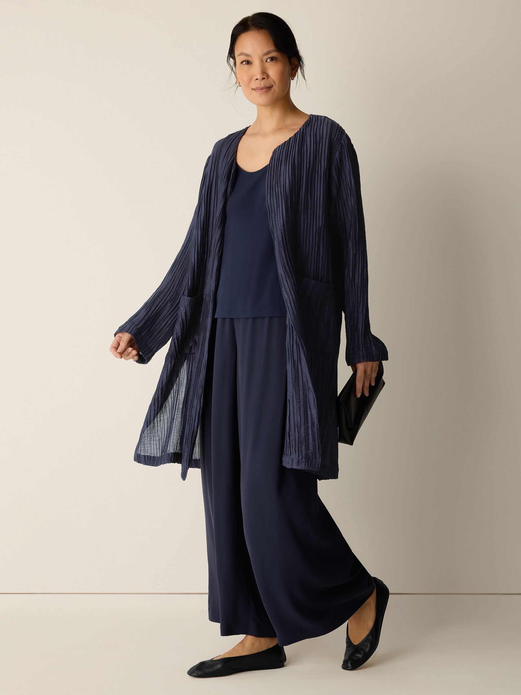 Crinkle Shimmer Round Neck Jacket