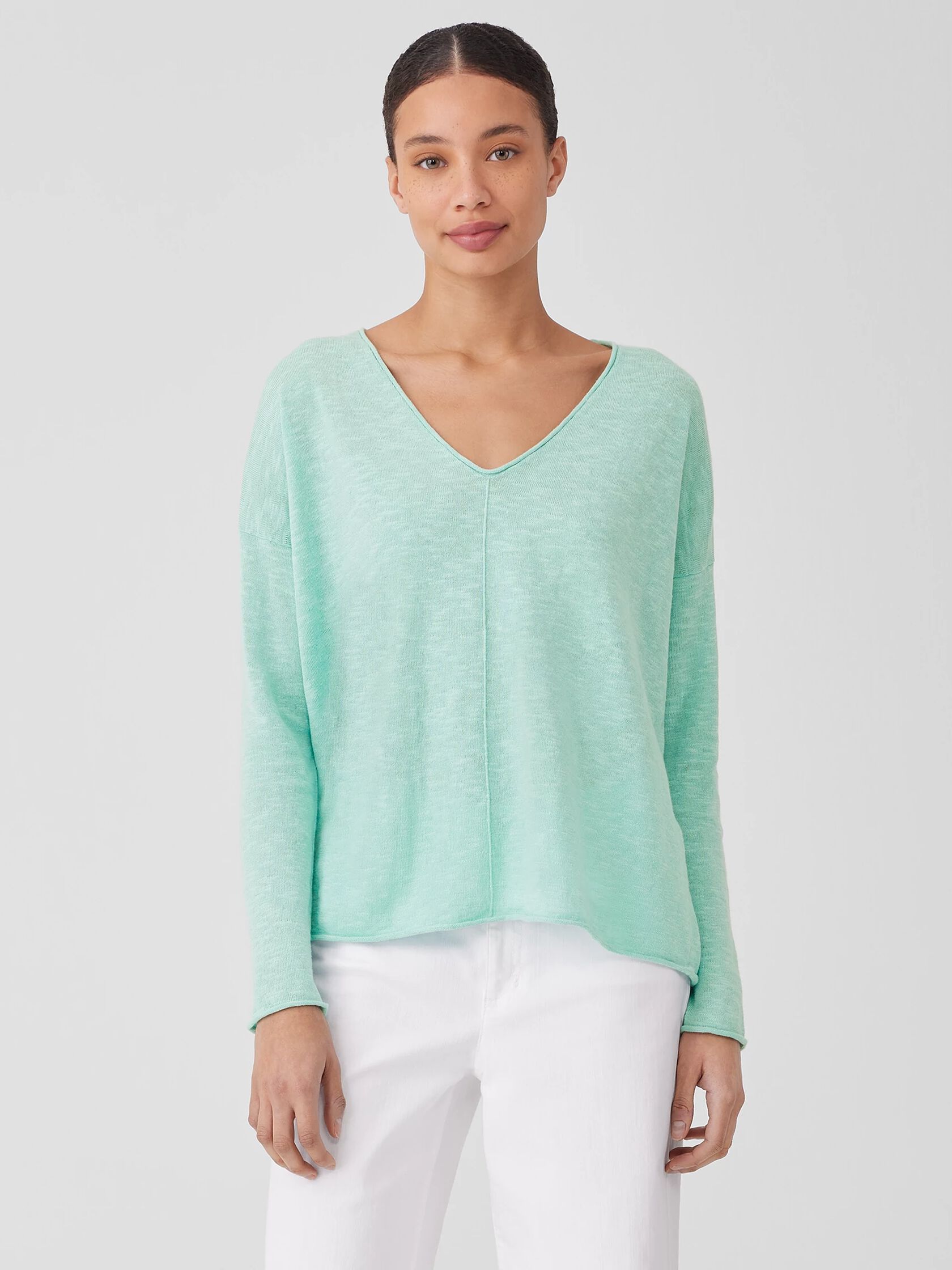 Organic Linen Cotton Slub V-Neck Top